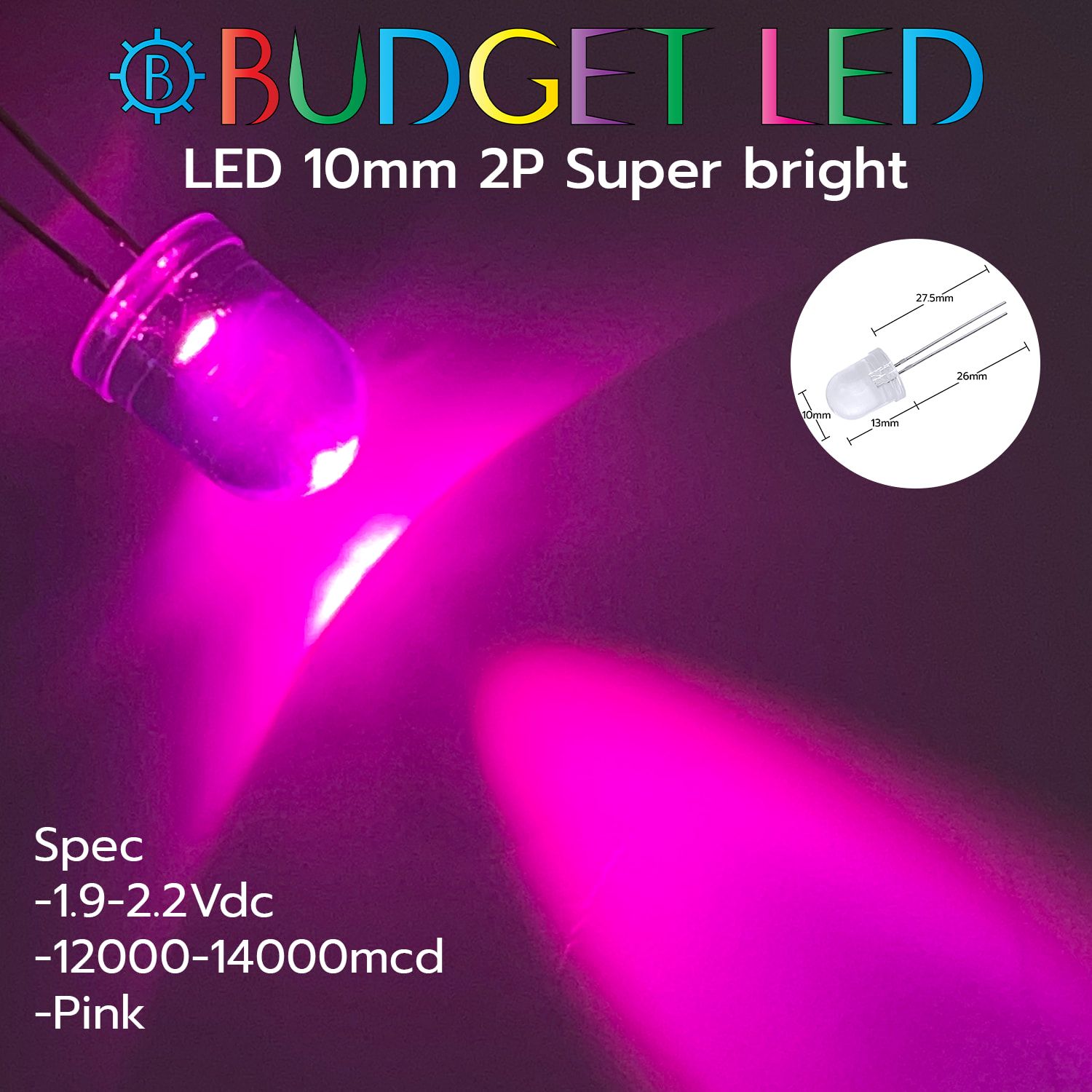 LED 10mm 2P S/P Pink Color