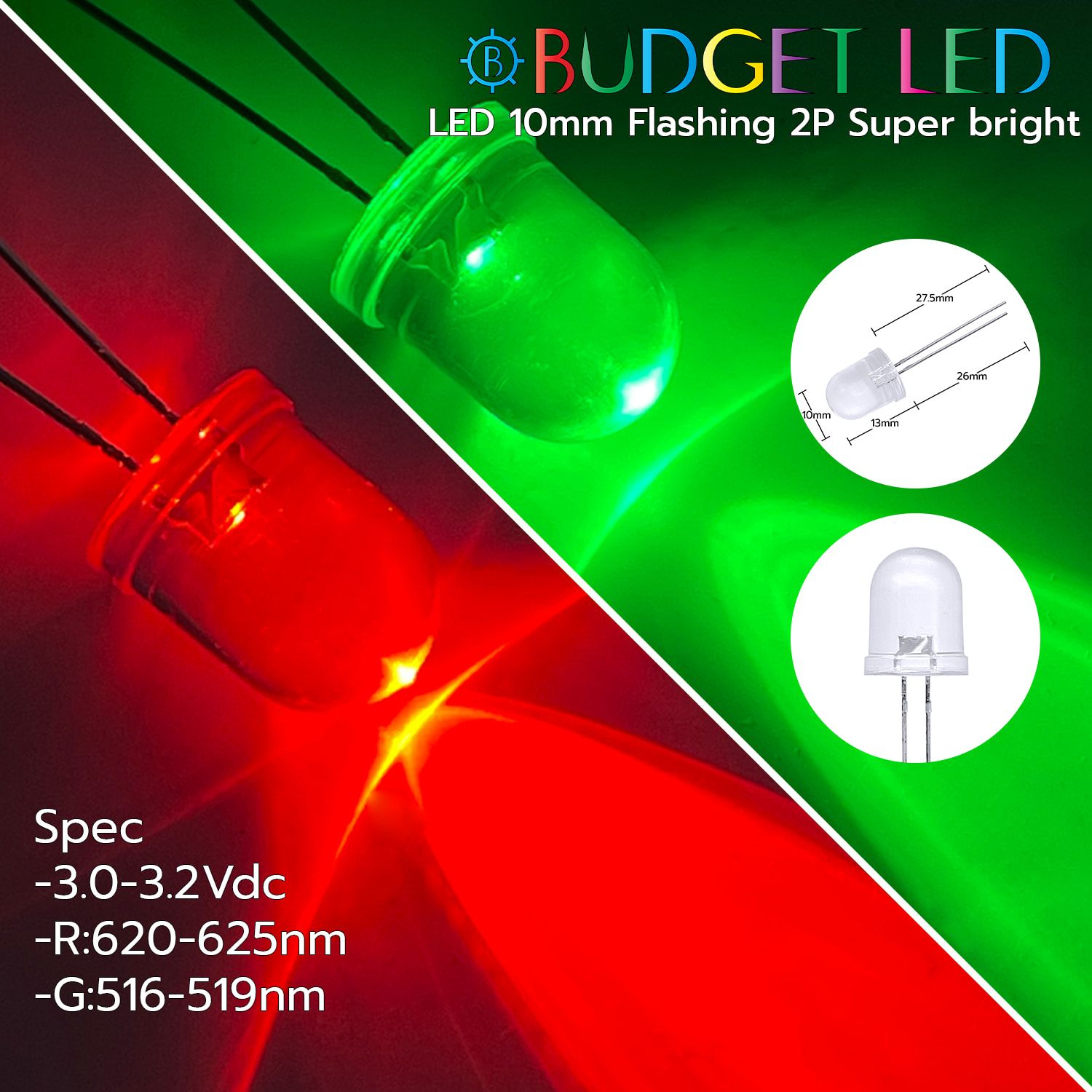 LED 10mm Flashing 2P S/P Red/Green Color LED 10mm Flashing 2P S/P Red/Green Color