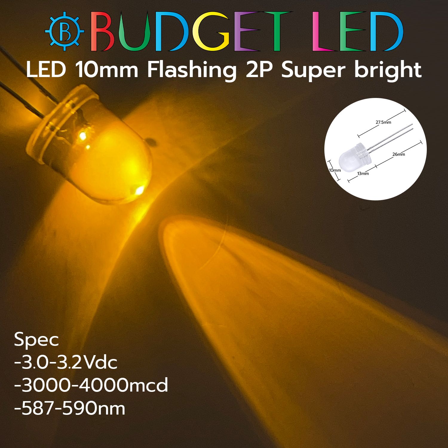 LED 10mm Flashing 2P S/P Yellow Color