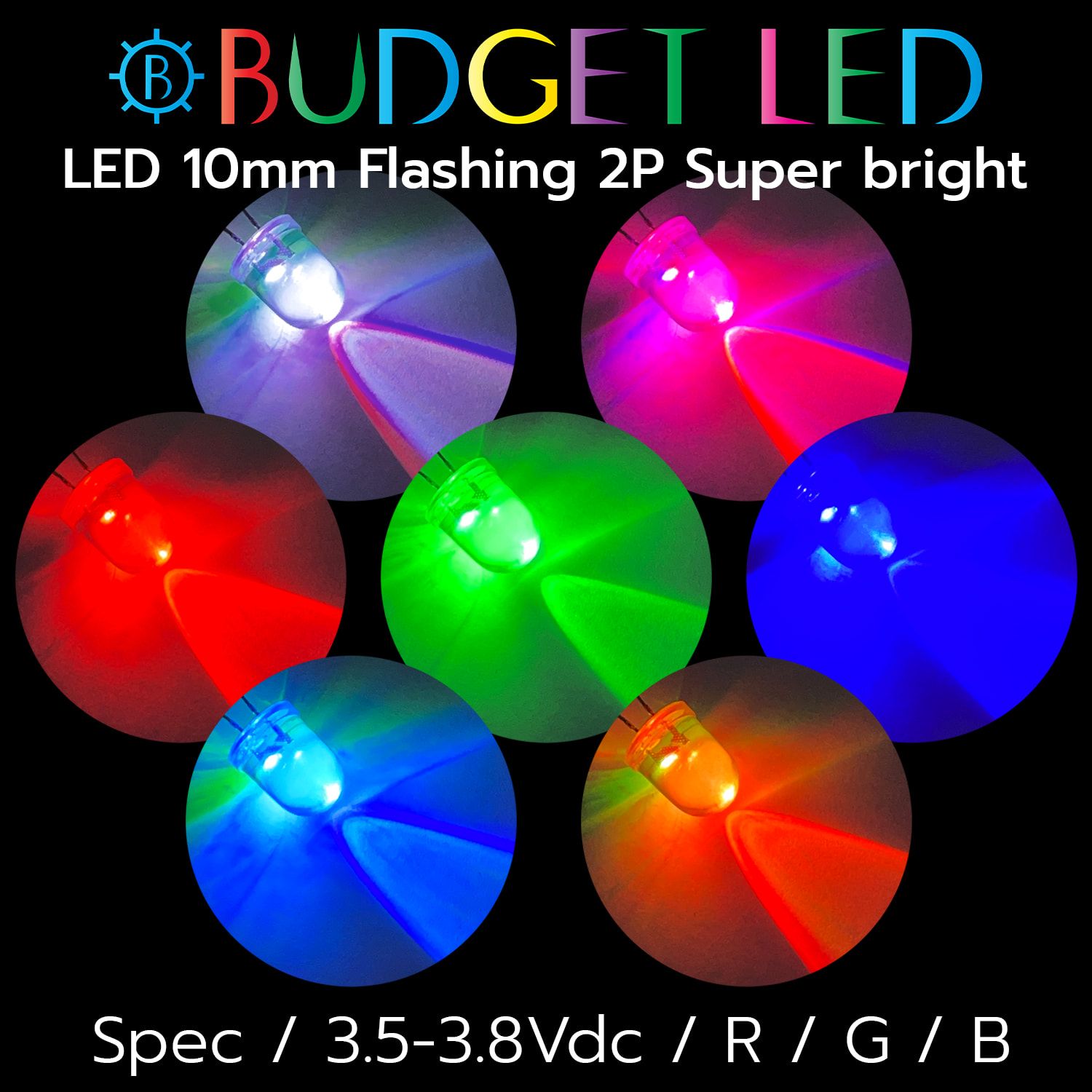 LED 10mm Flashing 2P S/P 7 Color