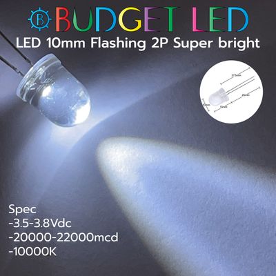 LED 10mm Flashing 2P S/P White Color