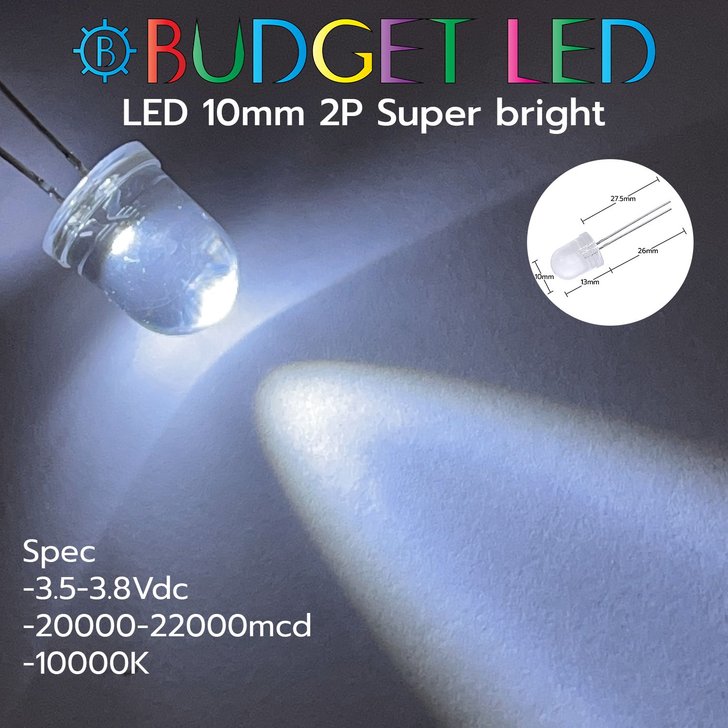 LED 10mm 2P S/P White Color