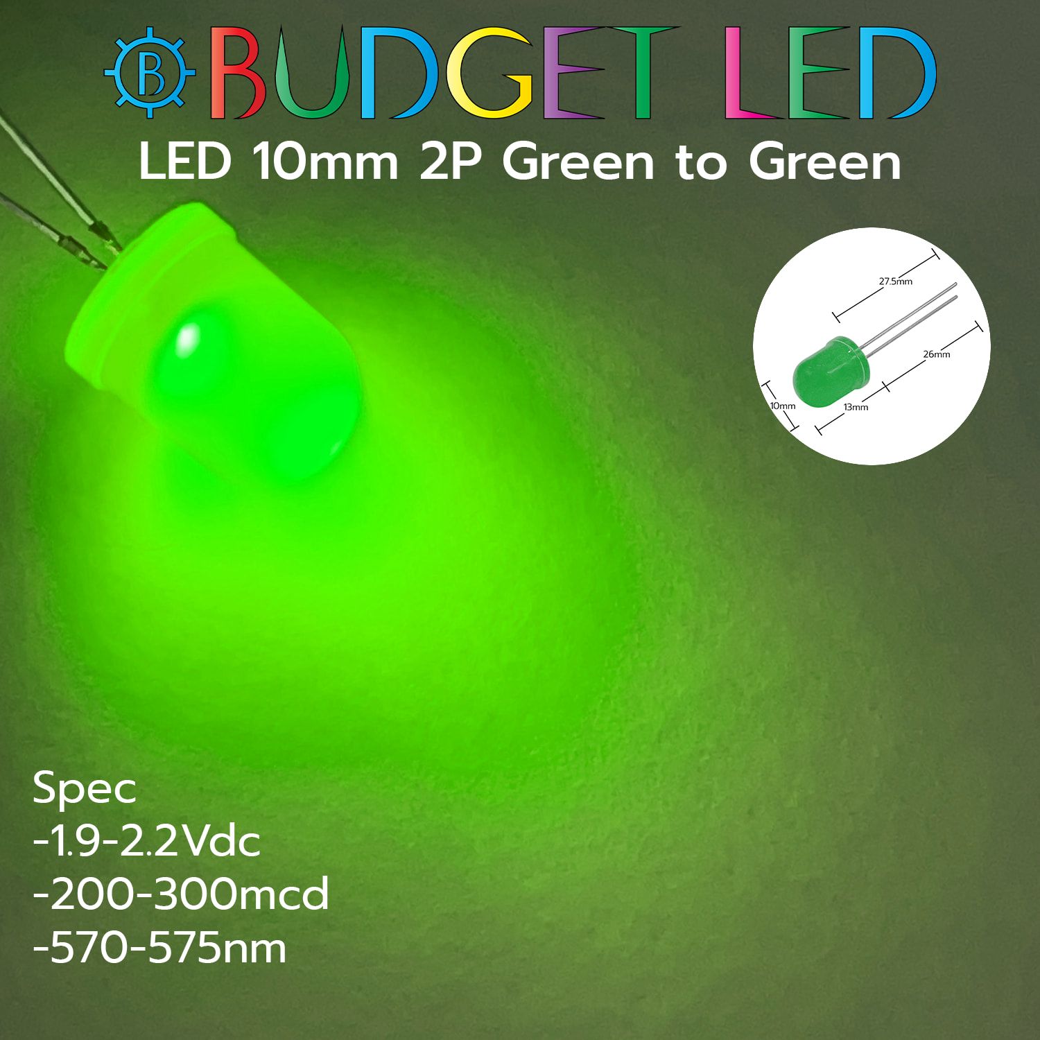 LED 10mm 2P Green to Green Color