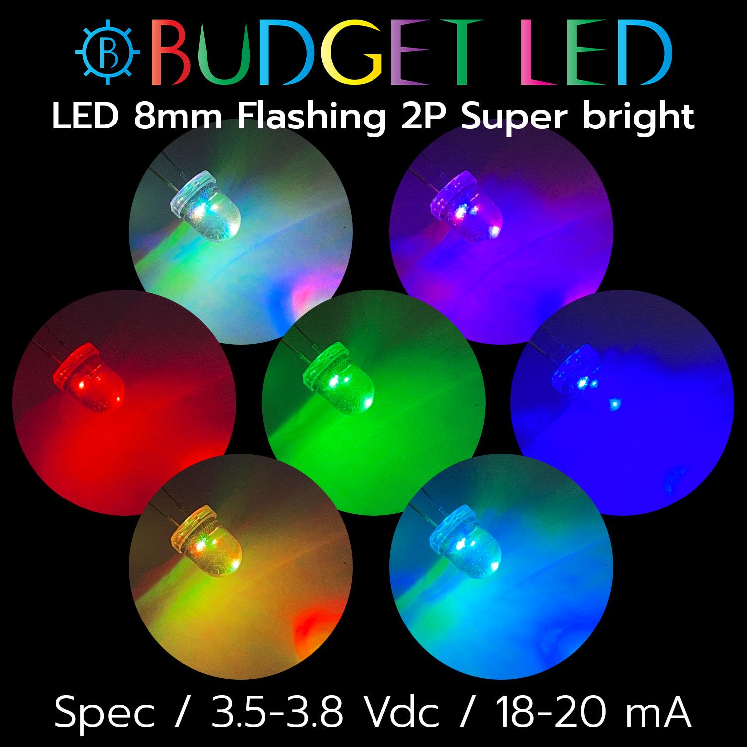 LED 8mm Flashing 2P S/P 7 Color
