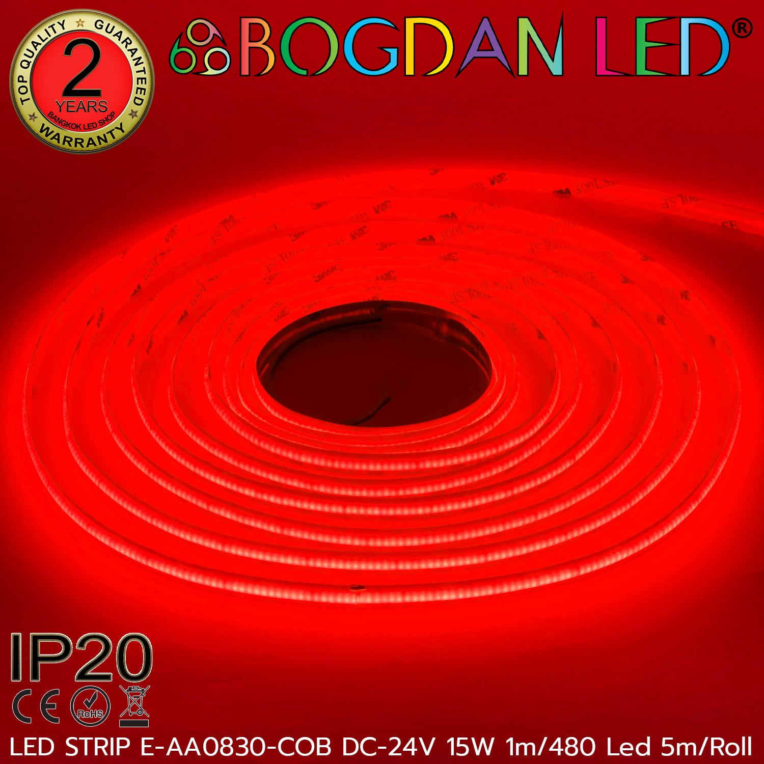 LED STRIP E-AA0830-COB-RED DC-24V IP20 BOGDAN LED