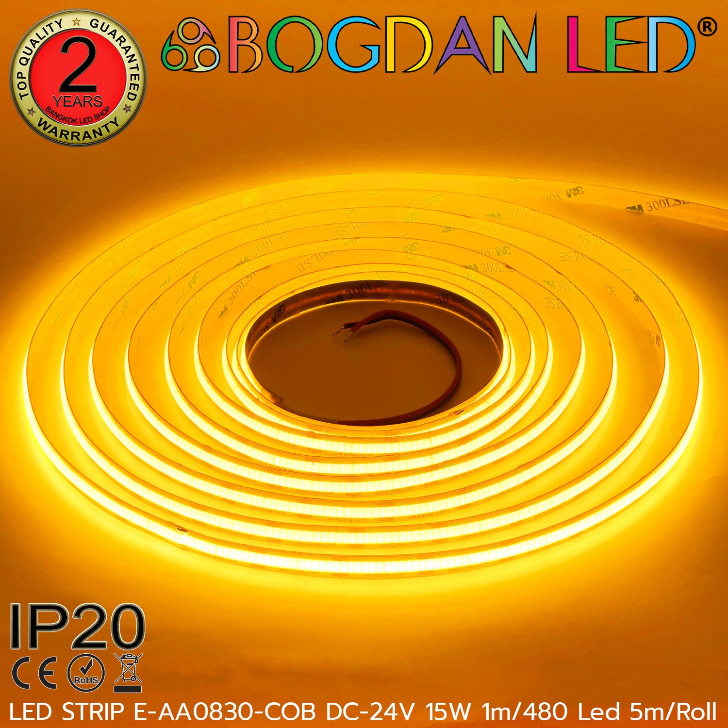 LED STRIP E-AA0830-COB-YELLOW DC-24V IP20 BOGDAN LED