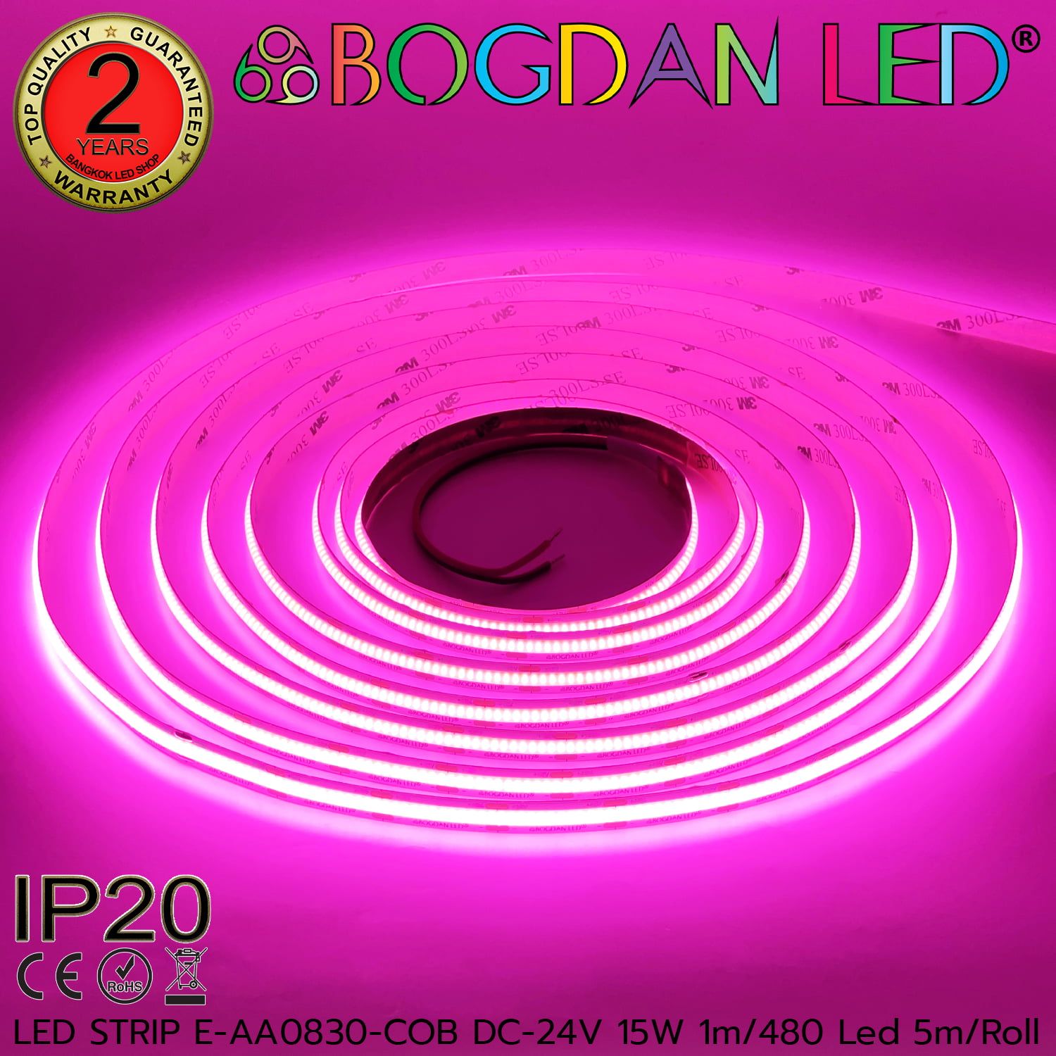 LED STRIP E-AA0830-COB-PINK DC-24V IP20 BOGDAN LED