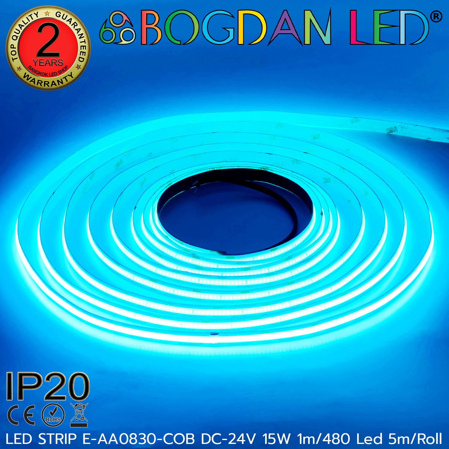 LED STRIP E-AA0830-COB-ICE BLUE DC-24V IP20 BOGDAN LED