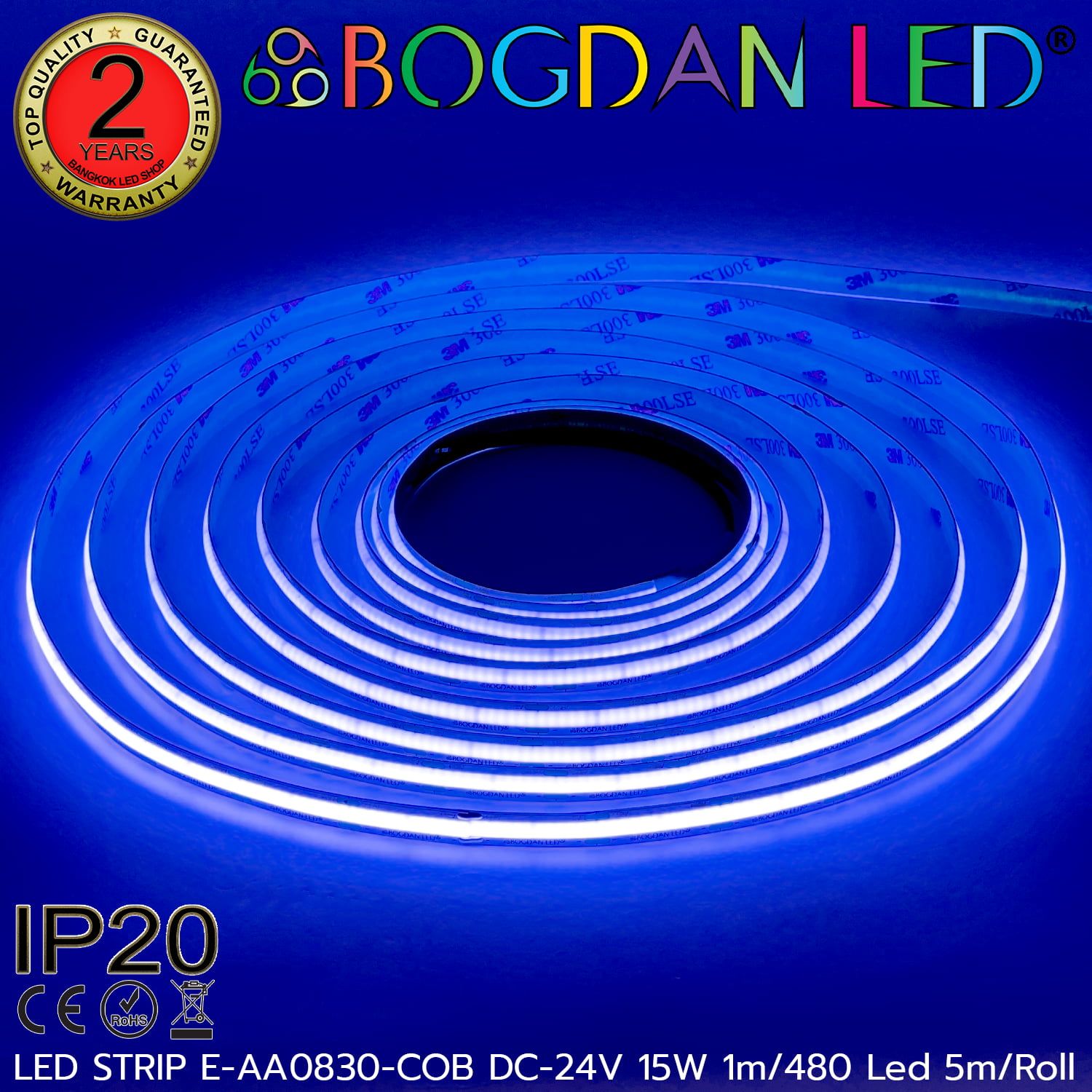LED STRIP E-AA0830-COB-BLUE DC-24V IP20 BOGDAN LED