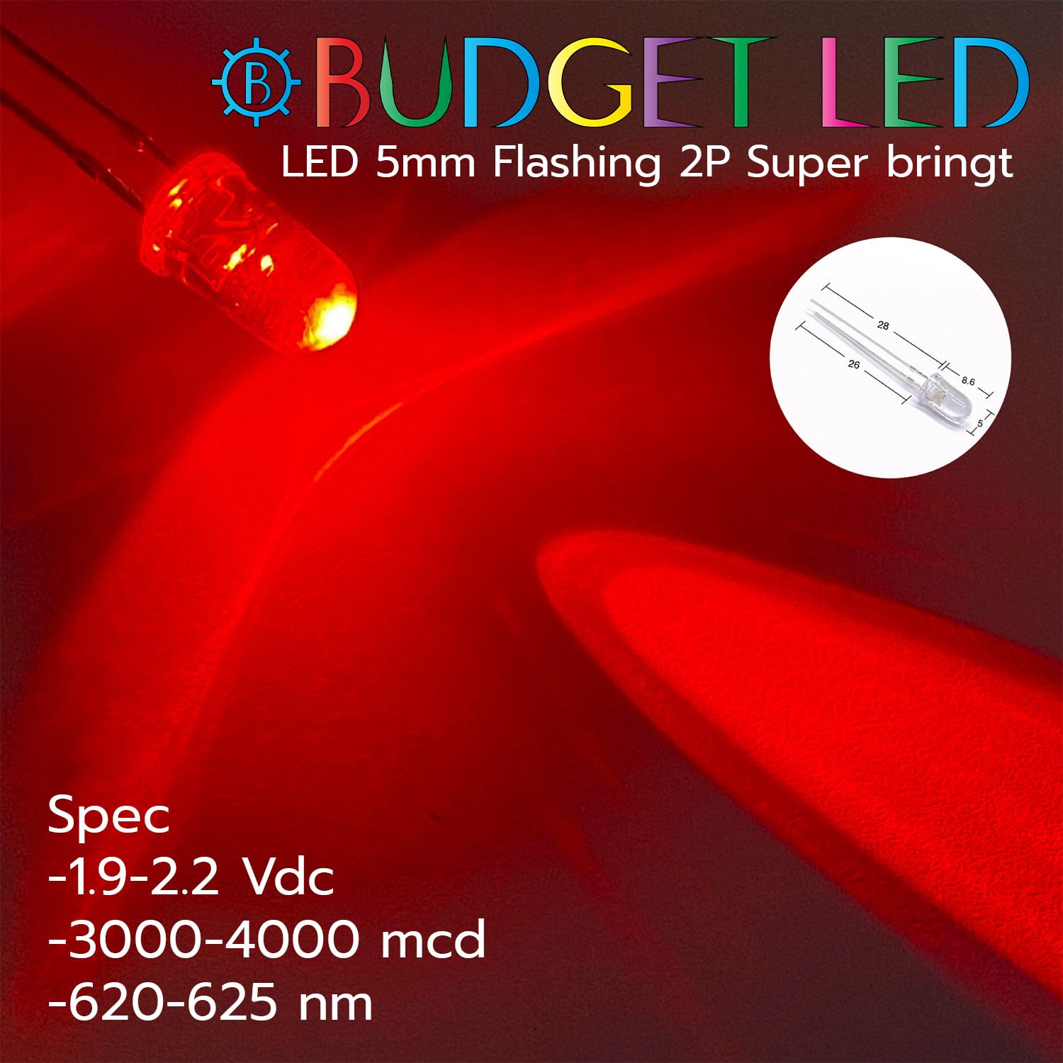 LED 5mm Flashing 2P S/P Red Color