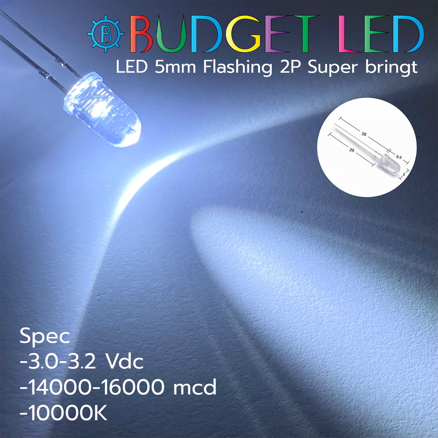 LED 5mm Flashing 2P S/P White Color