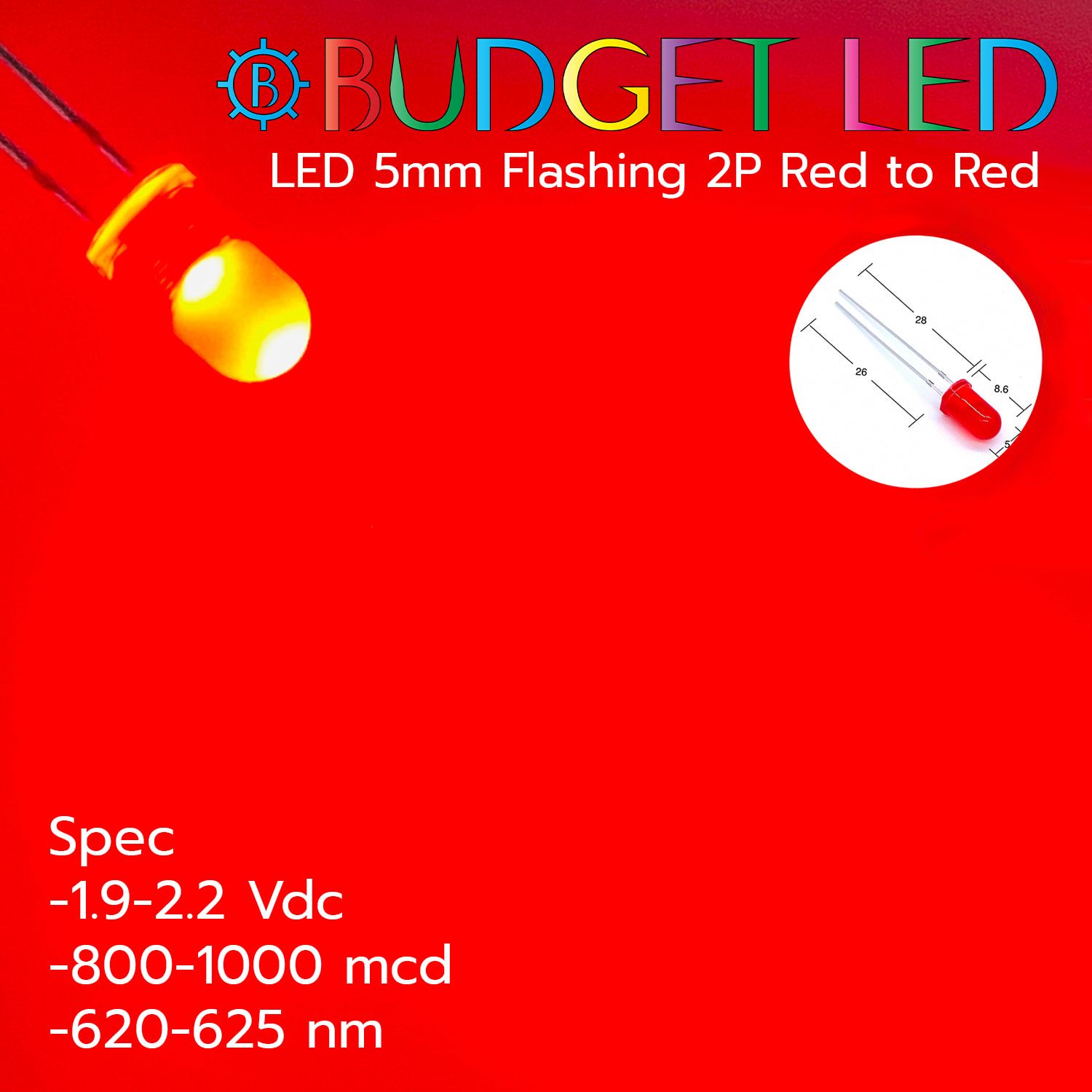LED 5mm Flashing 2P S/P Red to Red Color