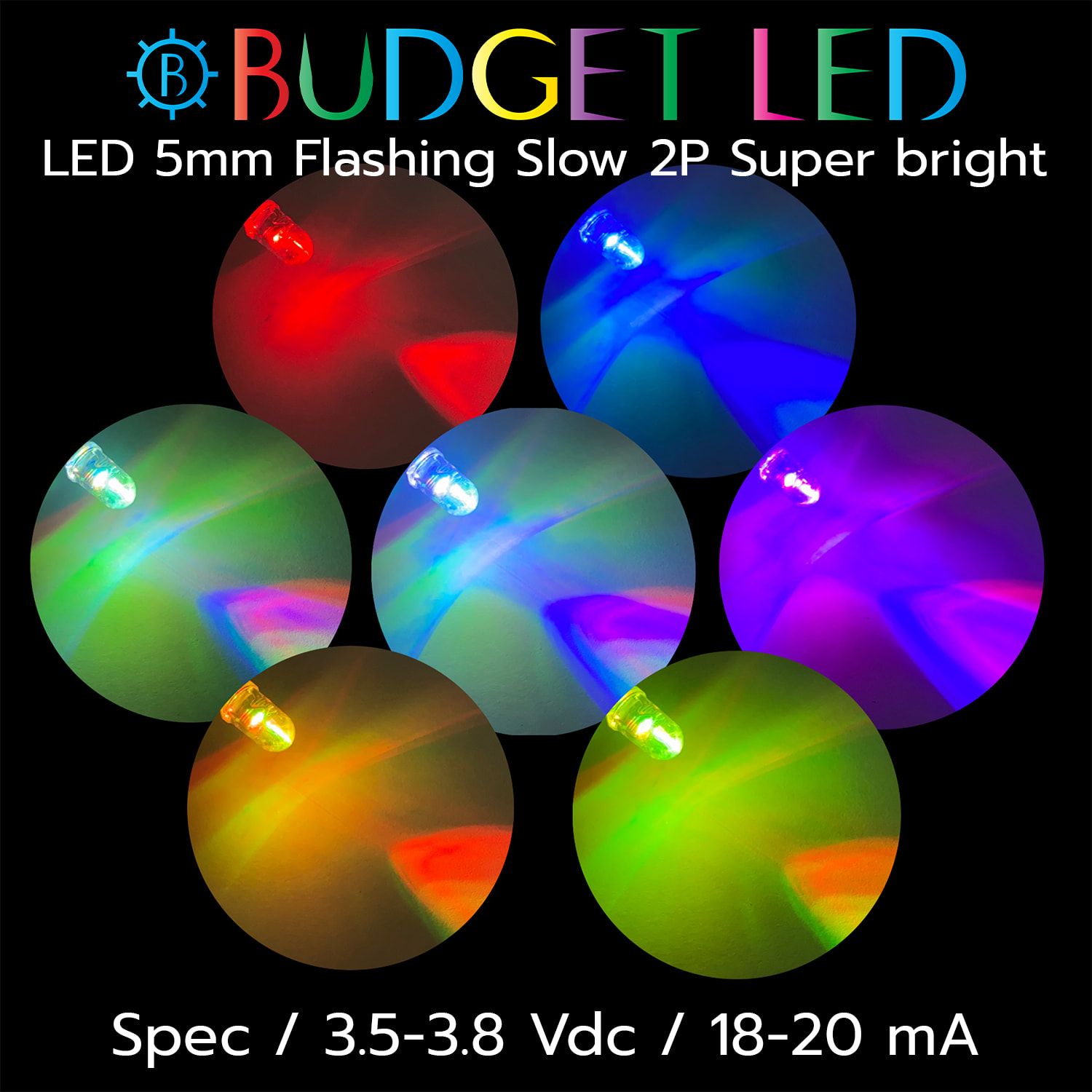 LED 5mm Flashing Slow 2P S/P 7 Color