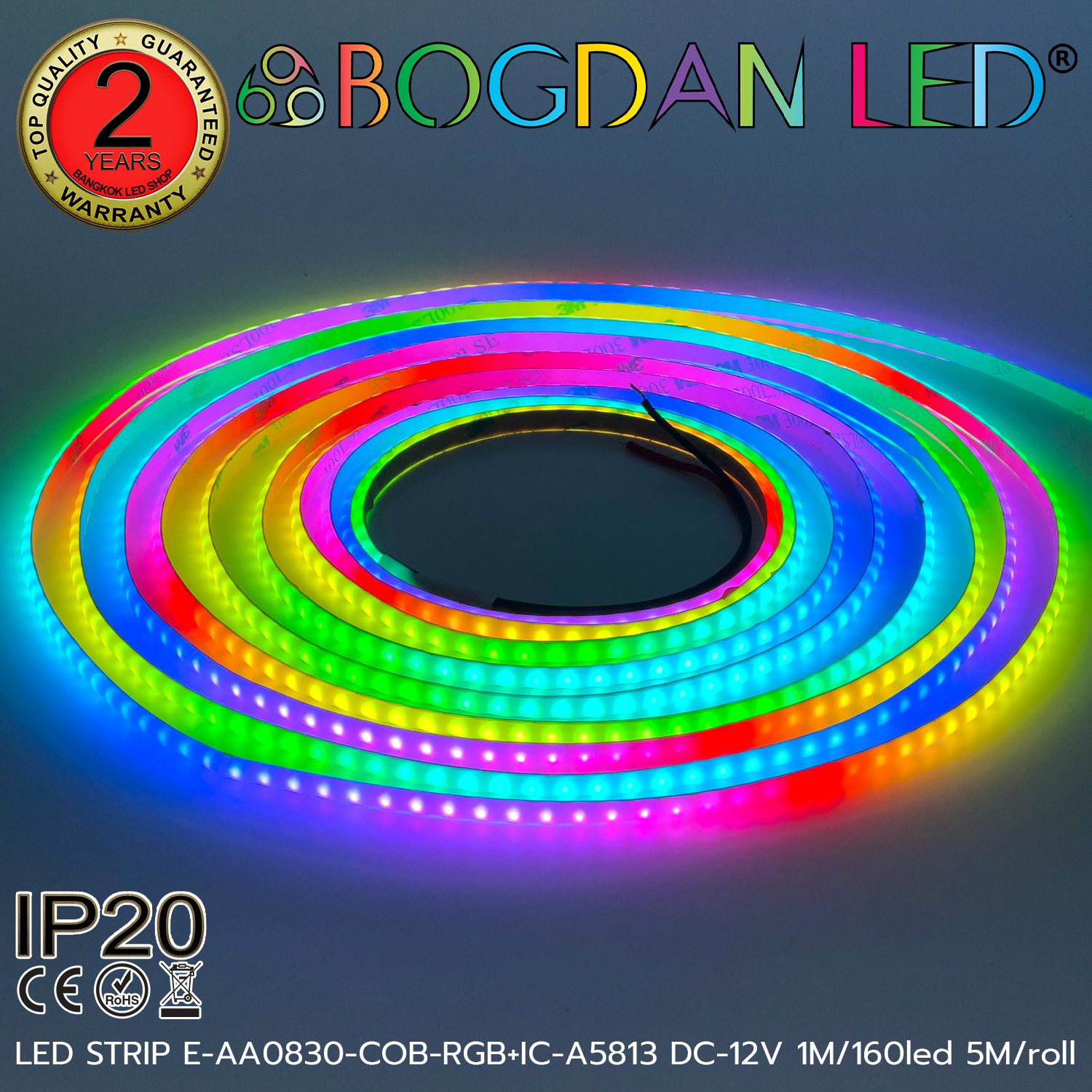 LED STRIP E-AA0830-COB-RGB+IC-A5813 DC-12V IP20 BOGDAN LED