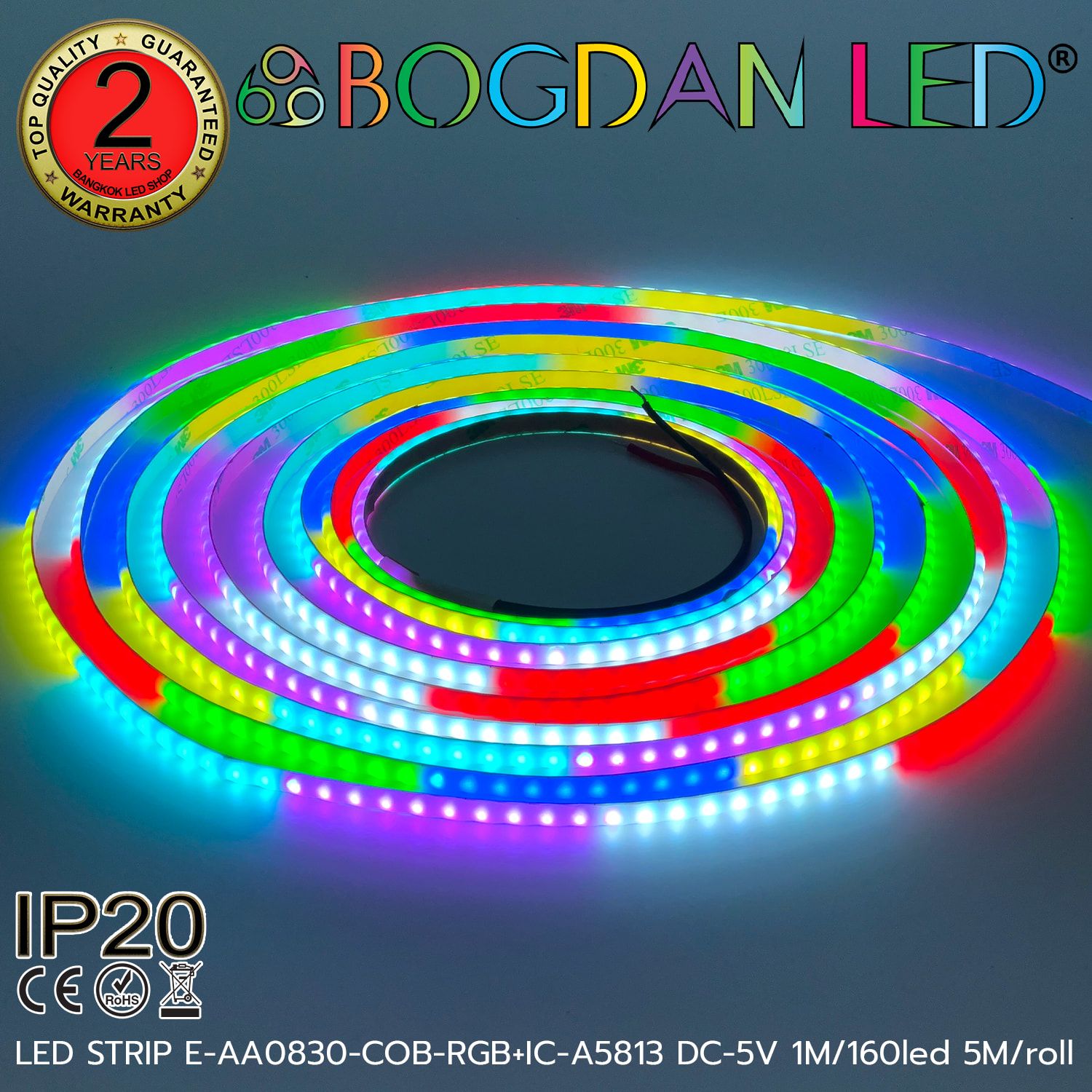 LED STRIP E-AA0830-COB-RGB+IC-A5813 DC-5V IP20 BOGDAN LED