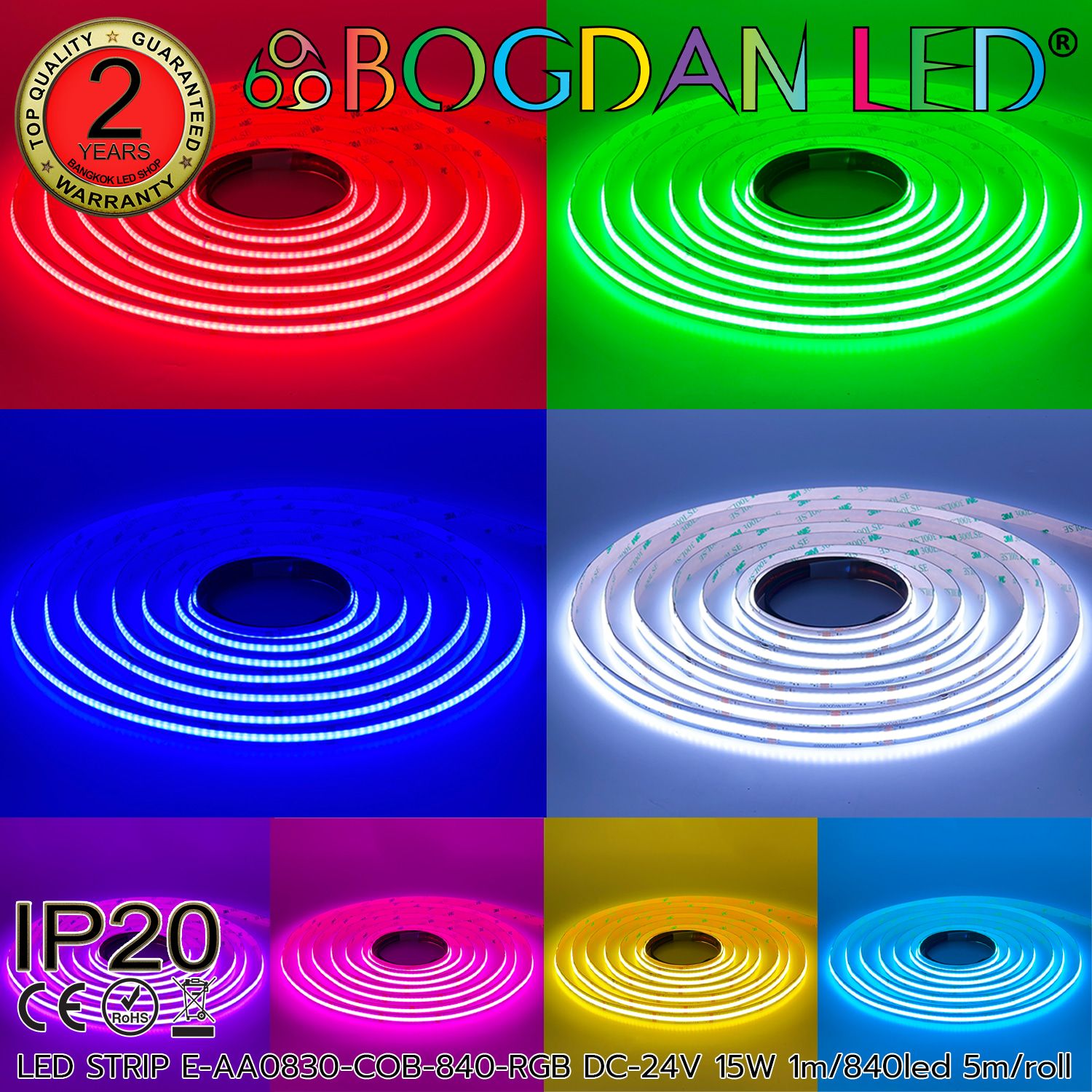 LED STRIP E-AA0830-COB-840-RGB DC-24V IP20 BOGDAN LED
