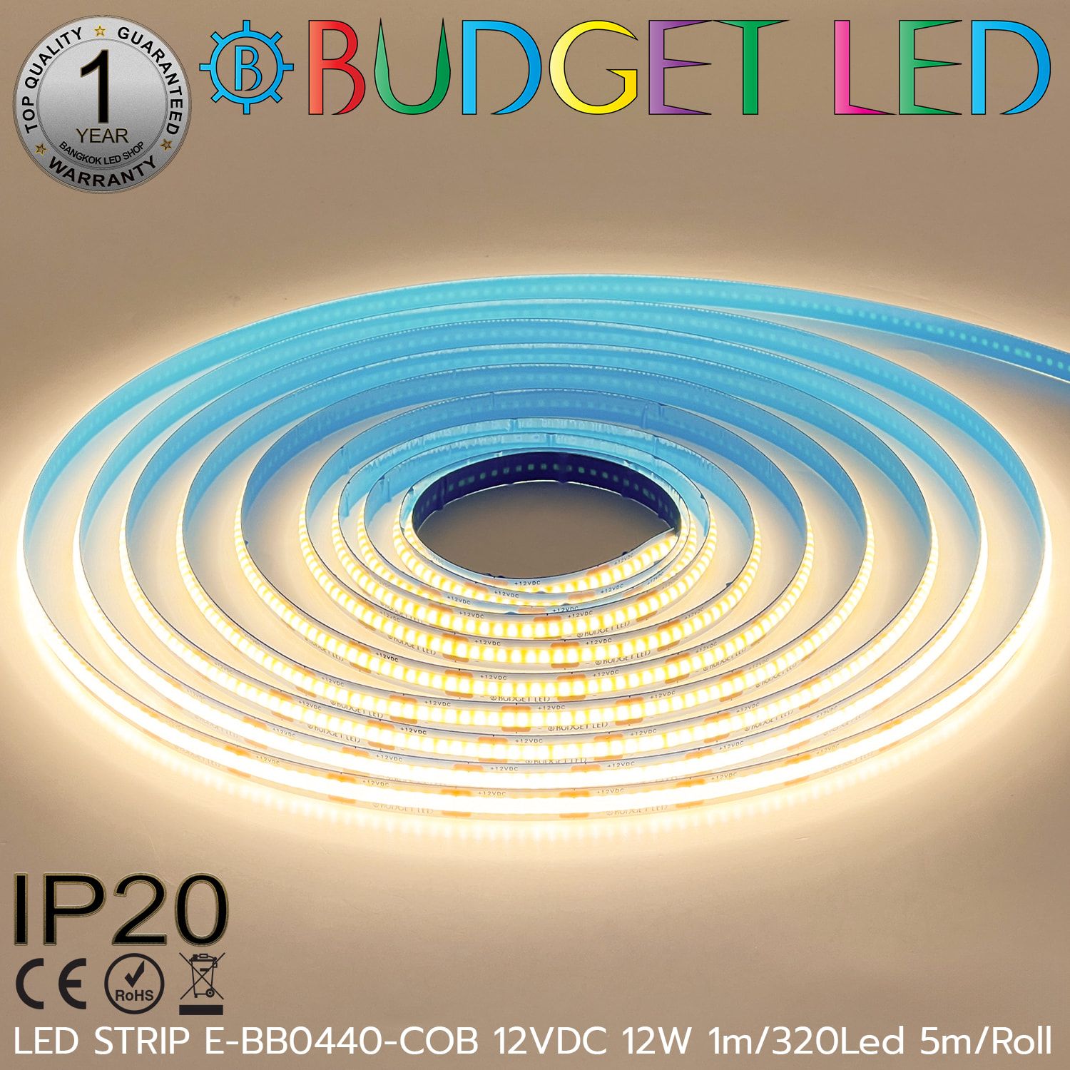 LED STRIP E-BB0440-COB-4000K DC12V IP20 BUDGET LED