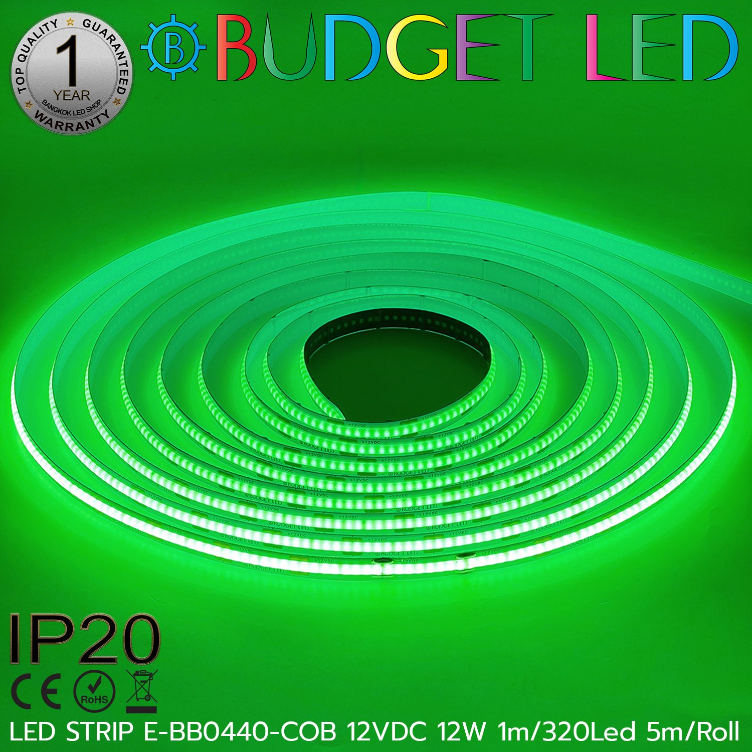 LED STRIP E-BB0440-COB-GREEN DC12V IP20 BUDGET LED