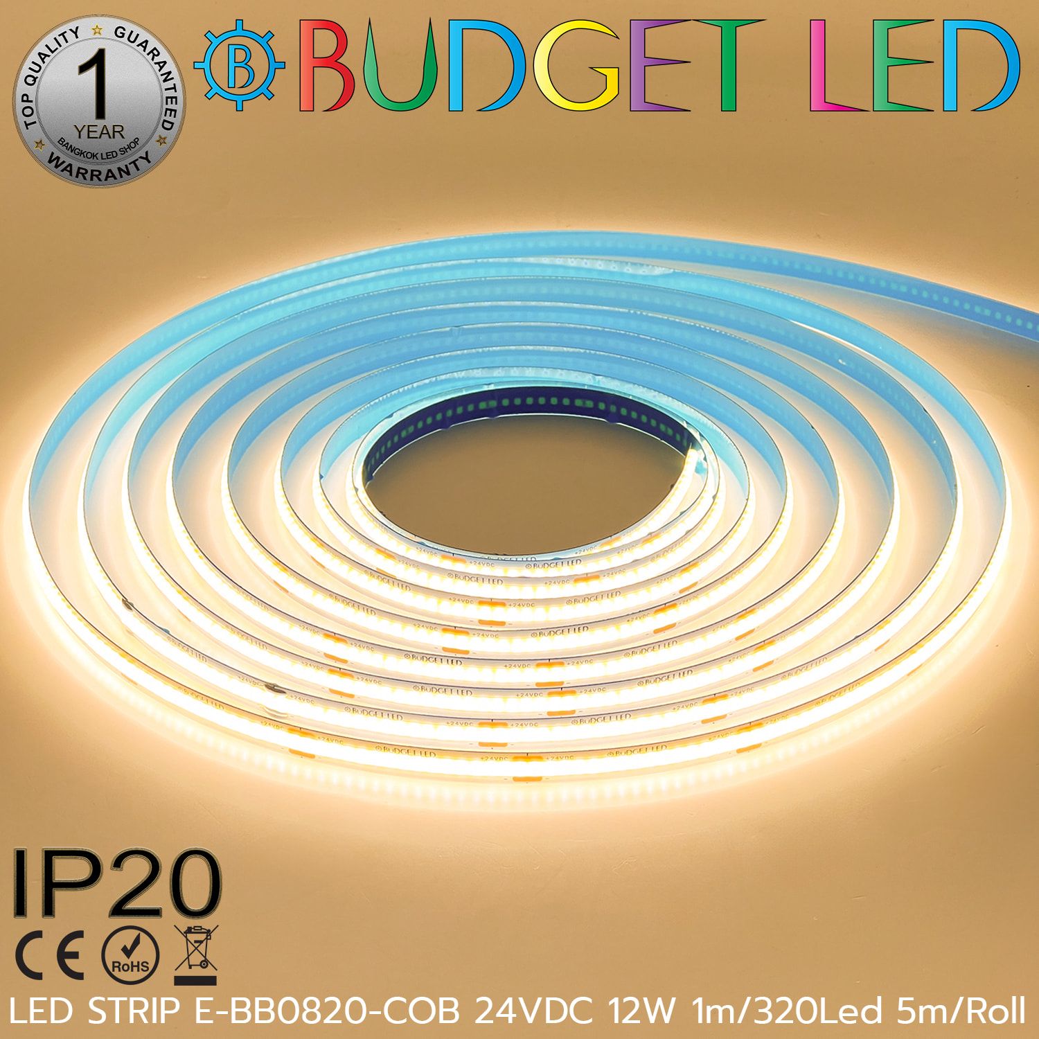 LED STRIP E-BB0820-COB-3000K DC24V IP20 BUDGET LED