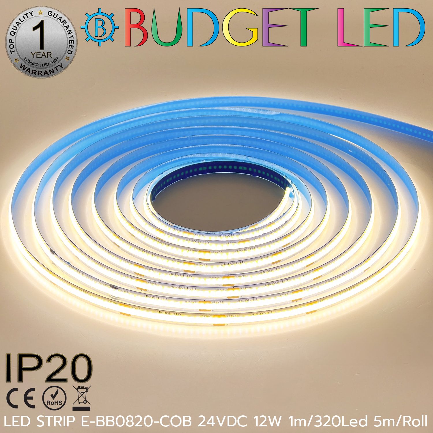 LED STRIP E-BB0820-COB-4000K DC24V IP20 BUDGET LED