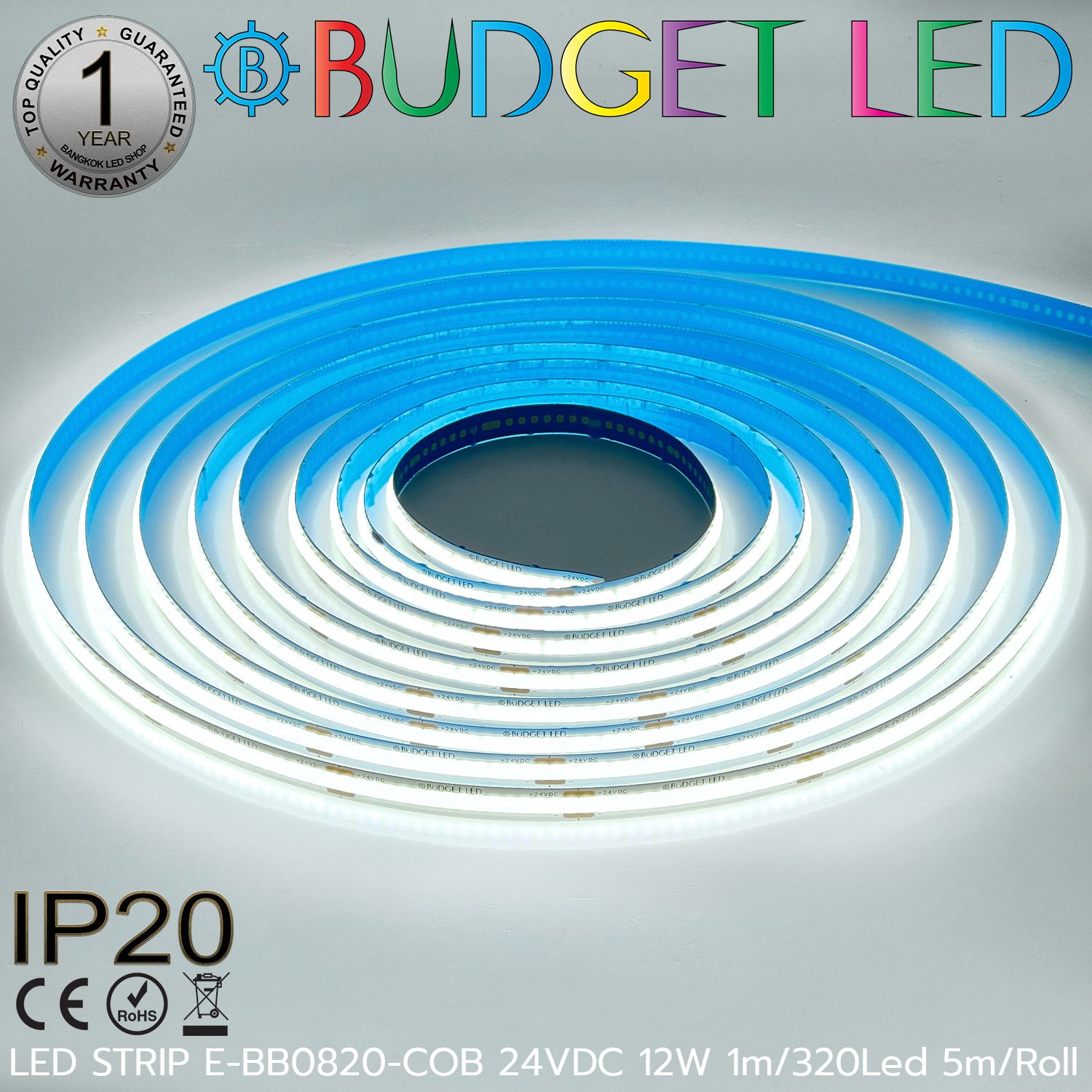 LED STRIP E-BB0820-COB-6500K DC24V IP20 BUDGET LED