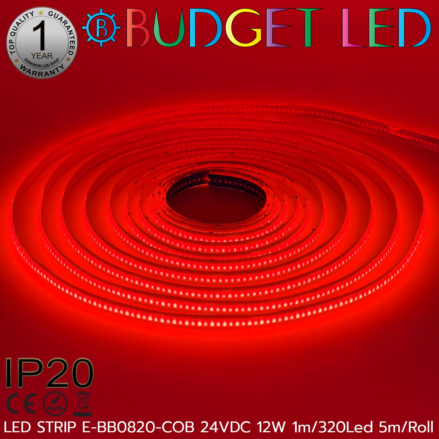LED STRIP E-BB0820-COB-RED DC24V IP20 BUDGET LED LED STRIP E-BB0820-COB-RED DC24V IP20 BUDGET LED