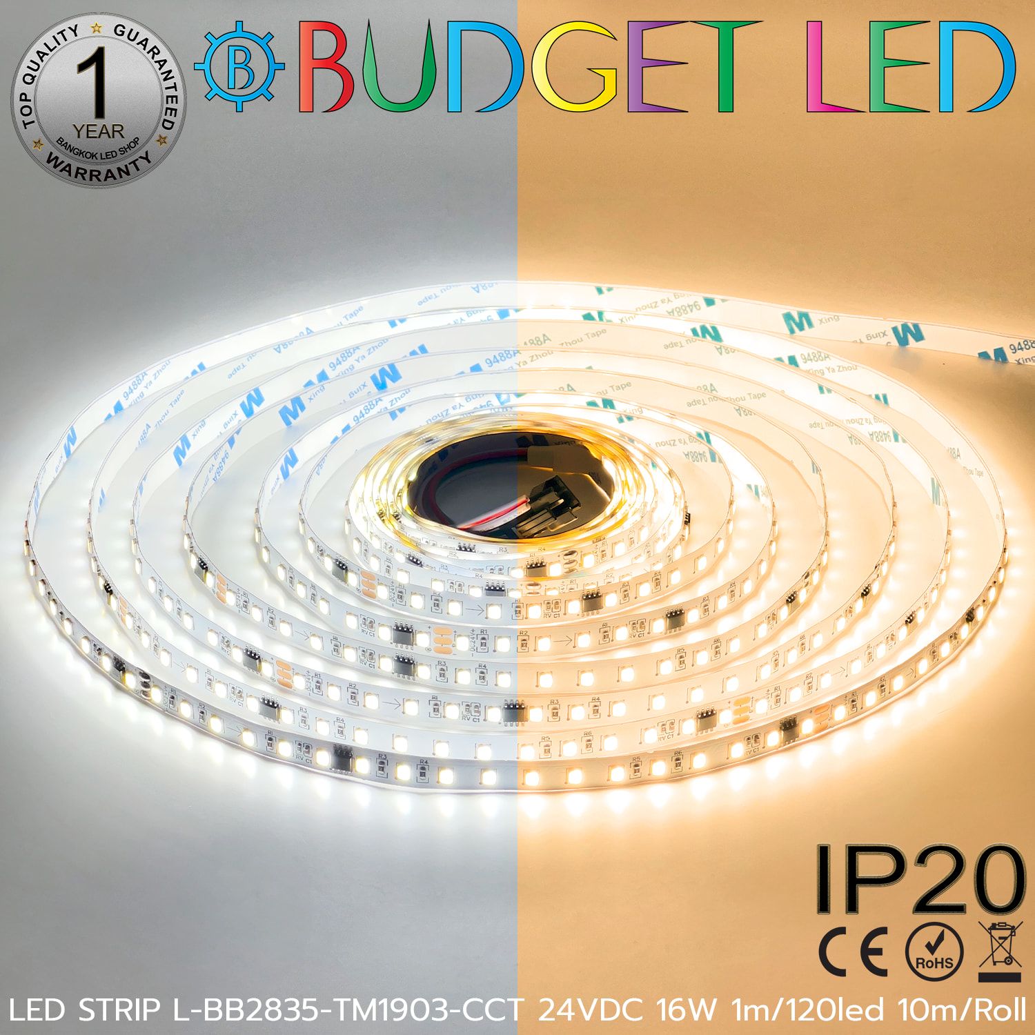 LED STRIP L-BB2835-TM1903-CCT WARM/COLD WHITE DC-24V IP20 BUDGET LED