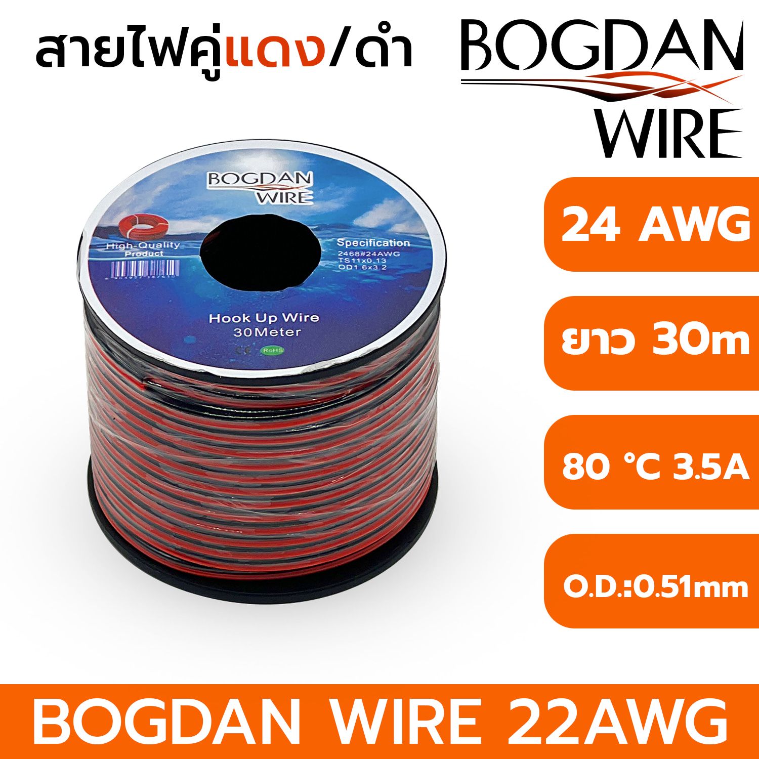 24 AWG Red/Black Pair Wire