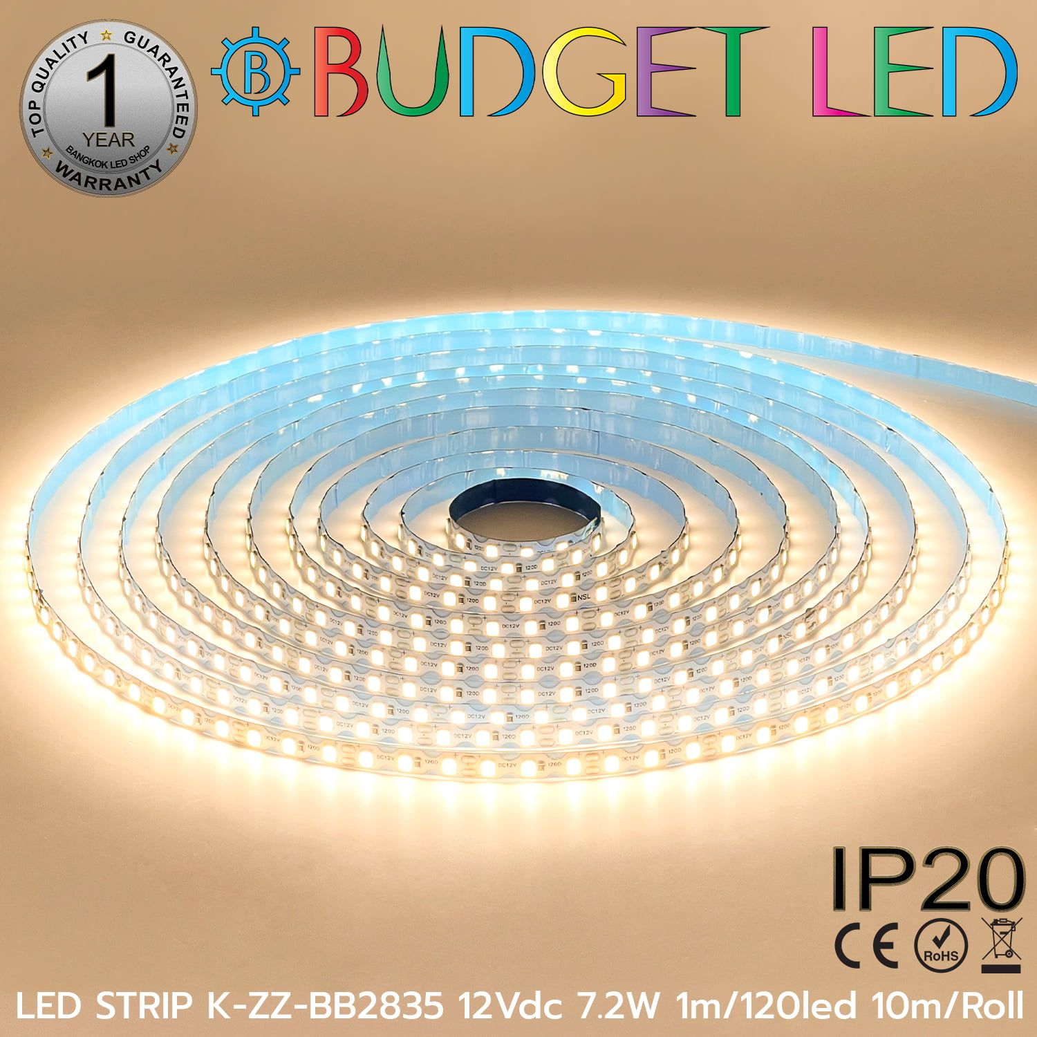 LED STRIP K-ZZ-BB2835-120D-3000K DC-12V IP20 10M BUDGET LED