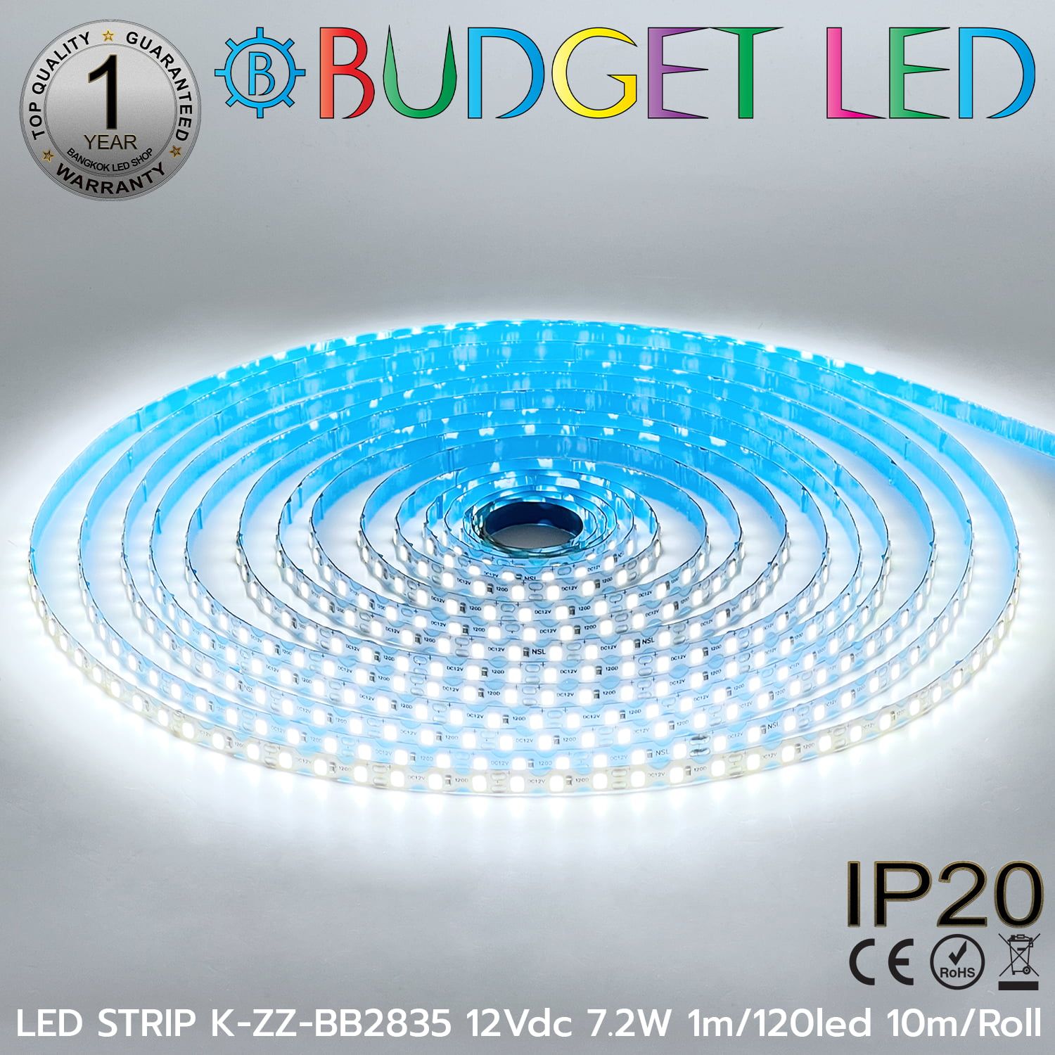 LED STRIP K-ZZ-BB2835-120D-6500K DC-12V IP20 10M BUDGET LED