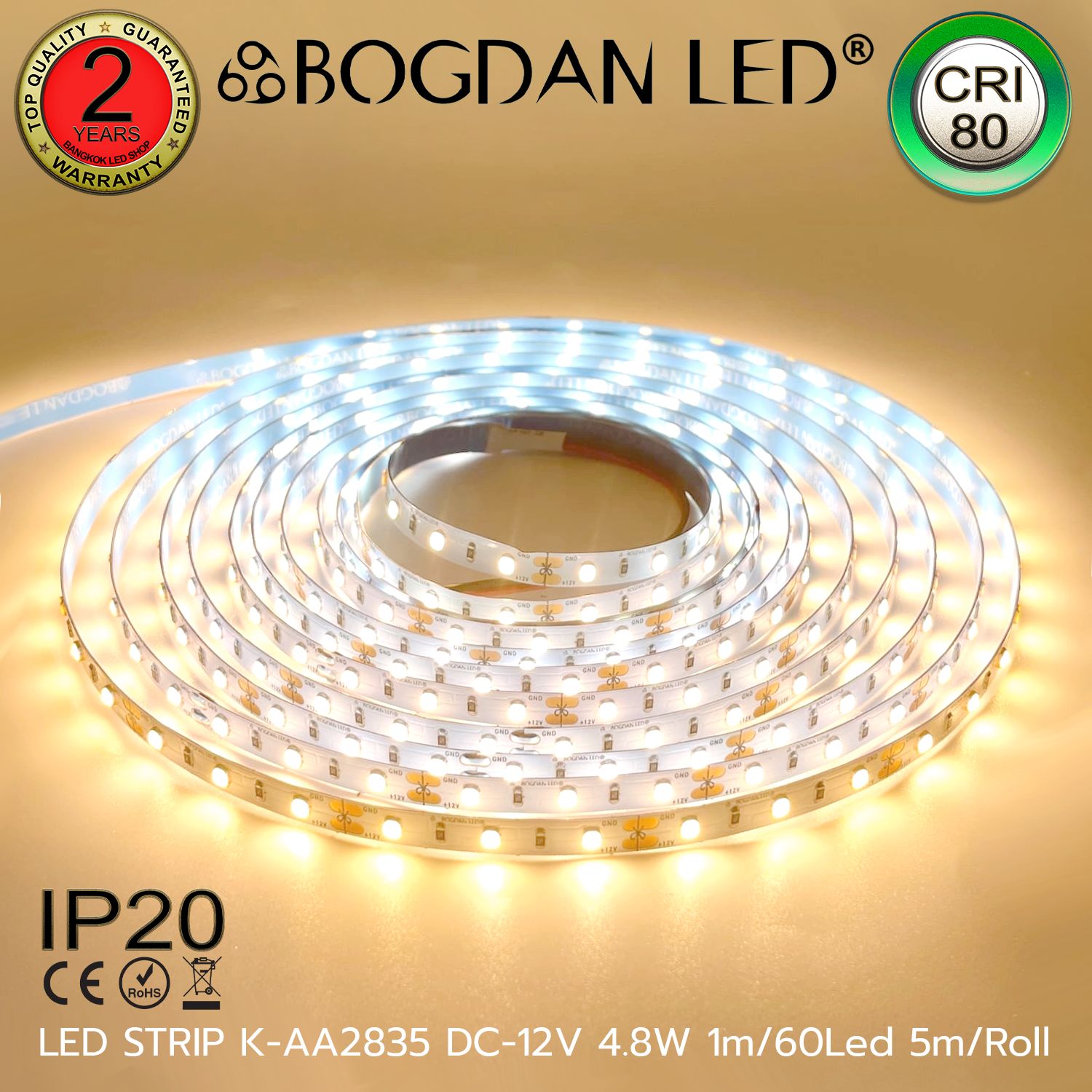 LED STRIP K-AA2835-60-3000K DC-12V/4.8W IP20 BOGDAN LED
