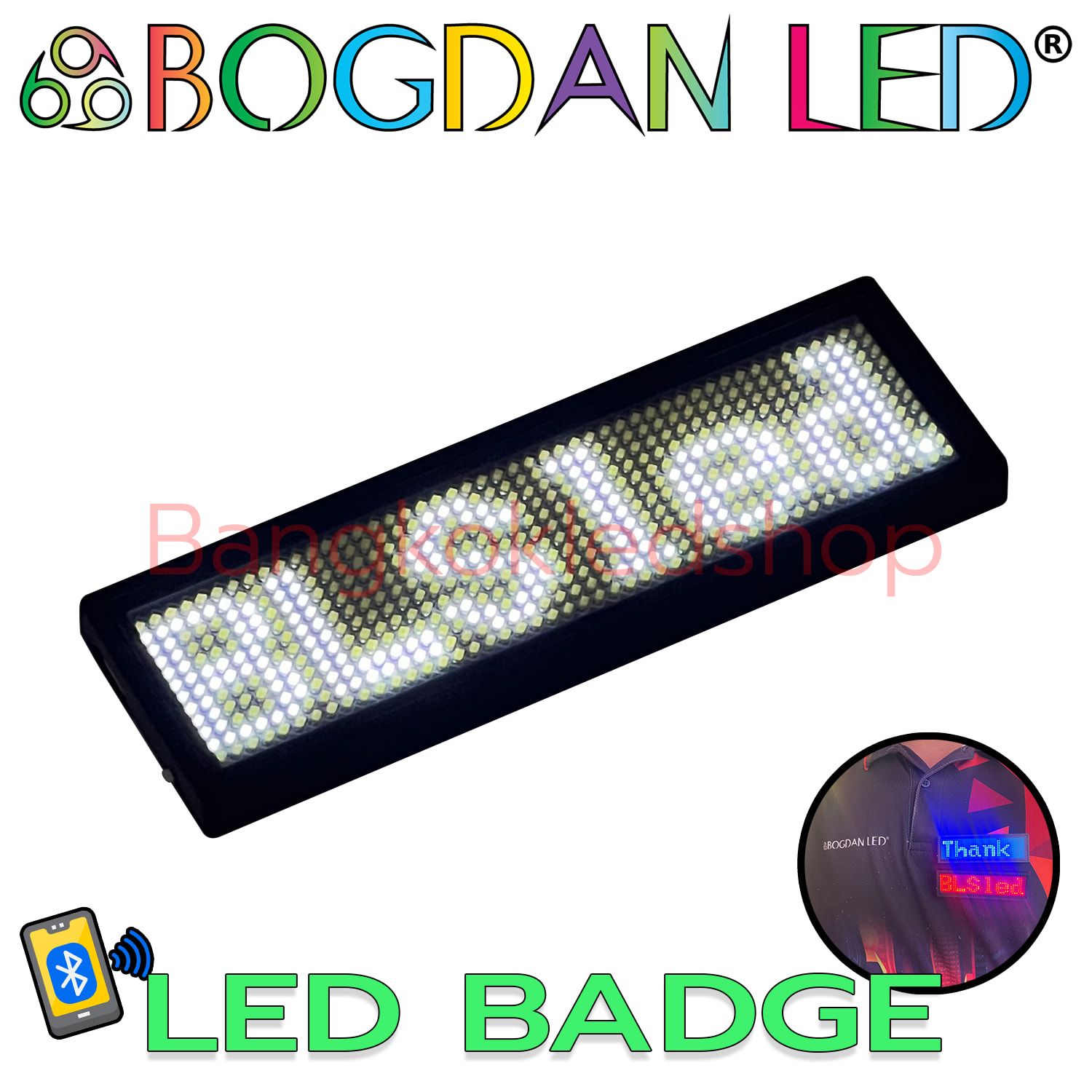 LED DISPLAY NAME BADGE WHITE Bluetooth LED DISPLAY NAME BADGE WHITE Bluetooth