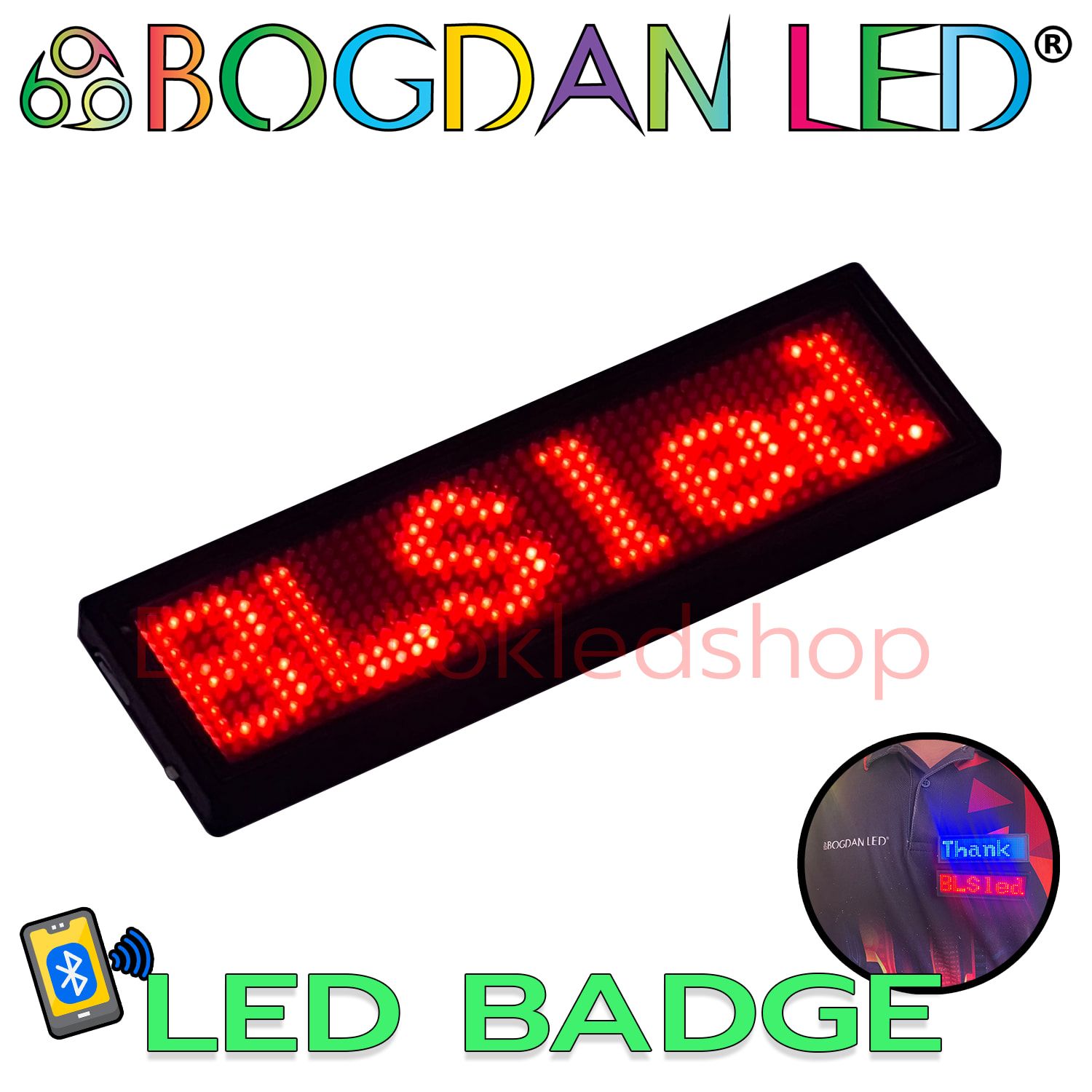 LED DISPLAY NAME BADGE RED Bluetooth