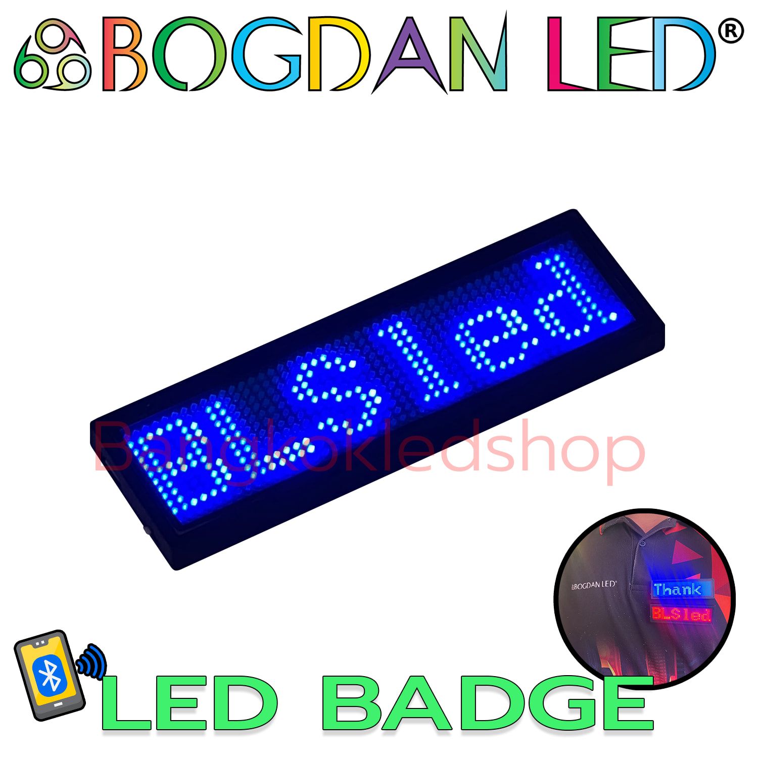 LED DISPLAY NAME BADGE BLUE Bluetooth
