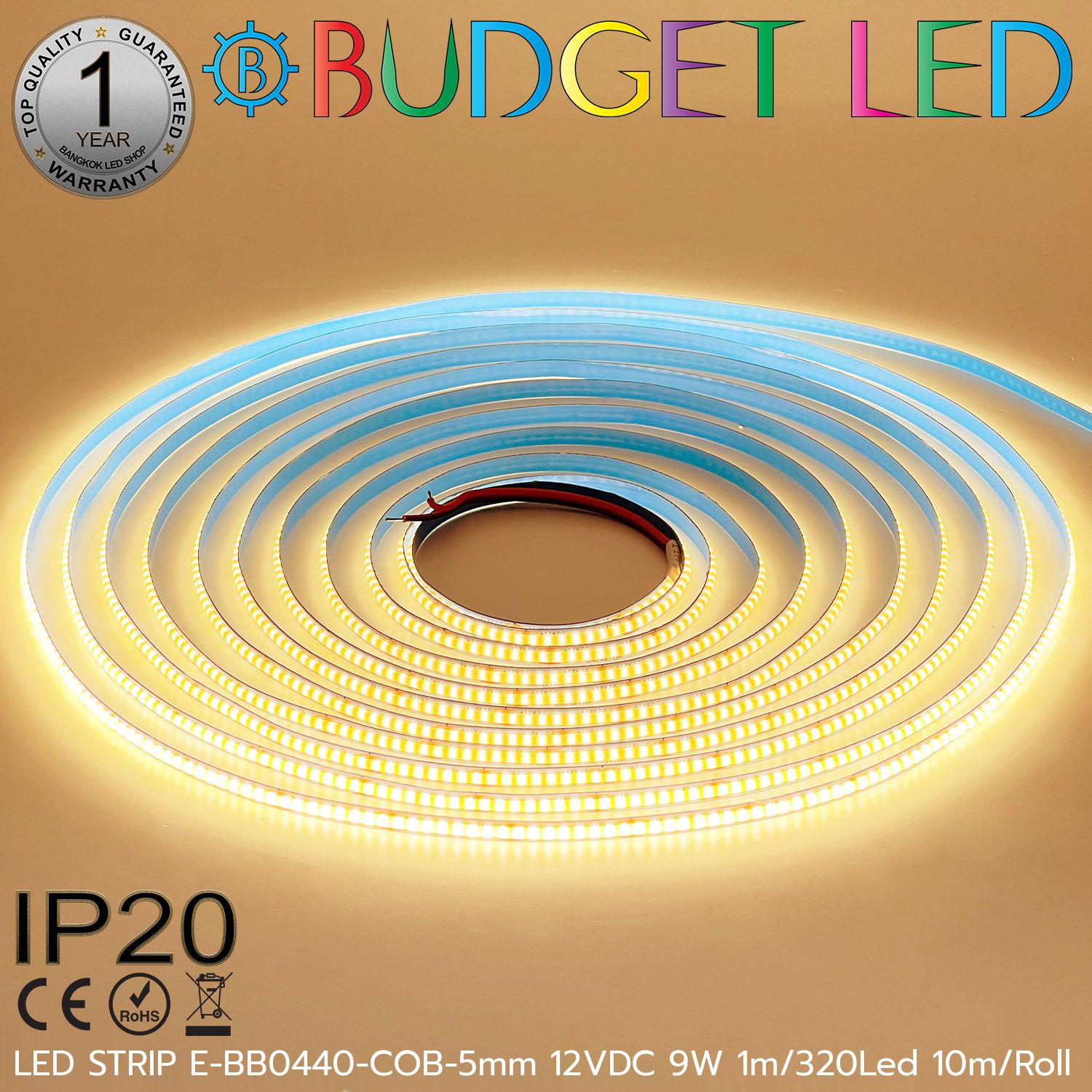 LED STRIP E-BB0440-COB-5mm-3000K DC12V IP20 BUDGET LED