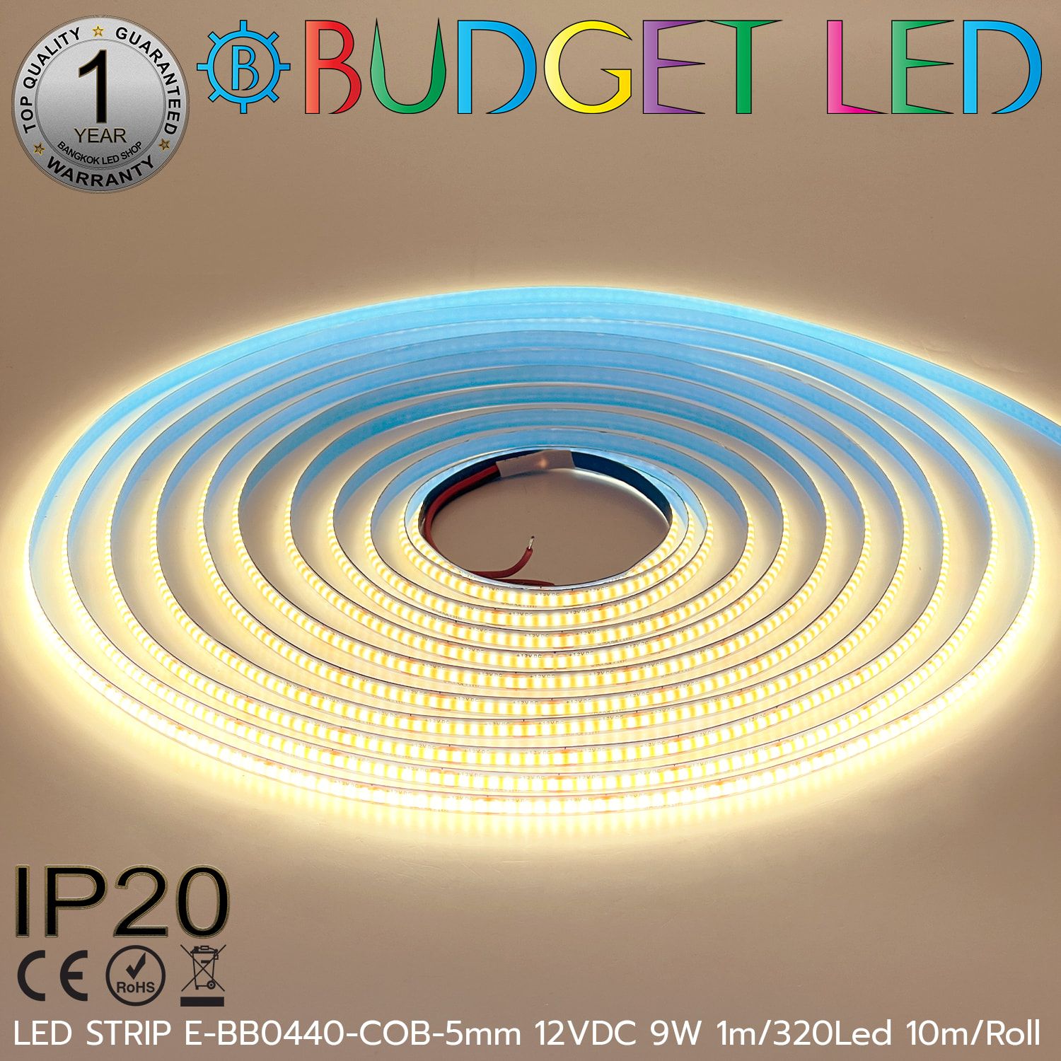 LED STRIP E-BB0440-COB-5mm-4000K DC12V IP20 BUDGET LED
