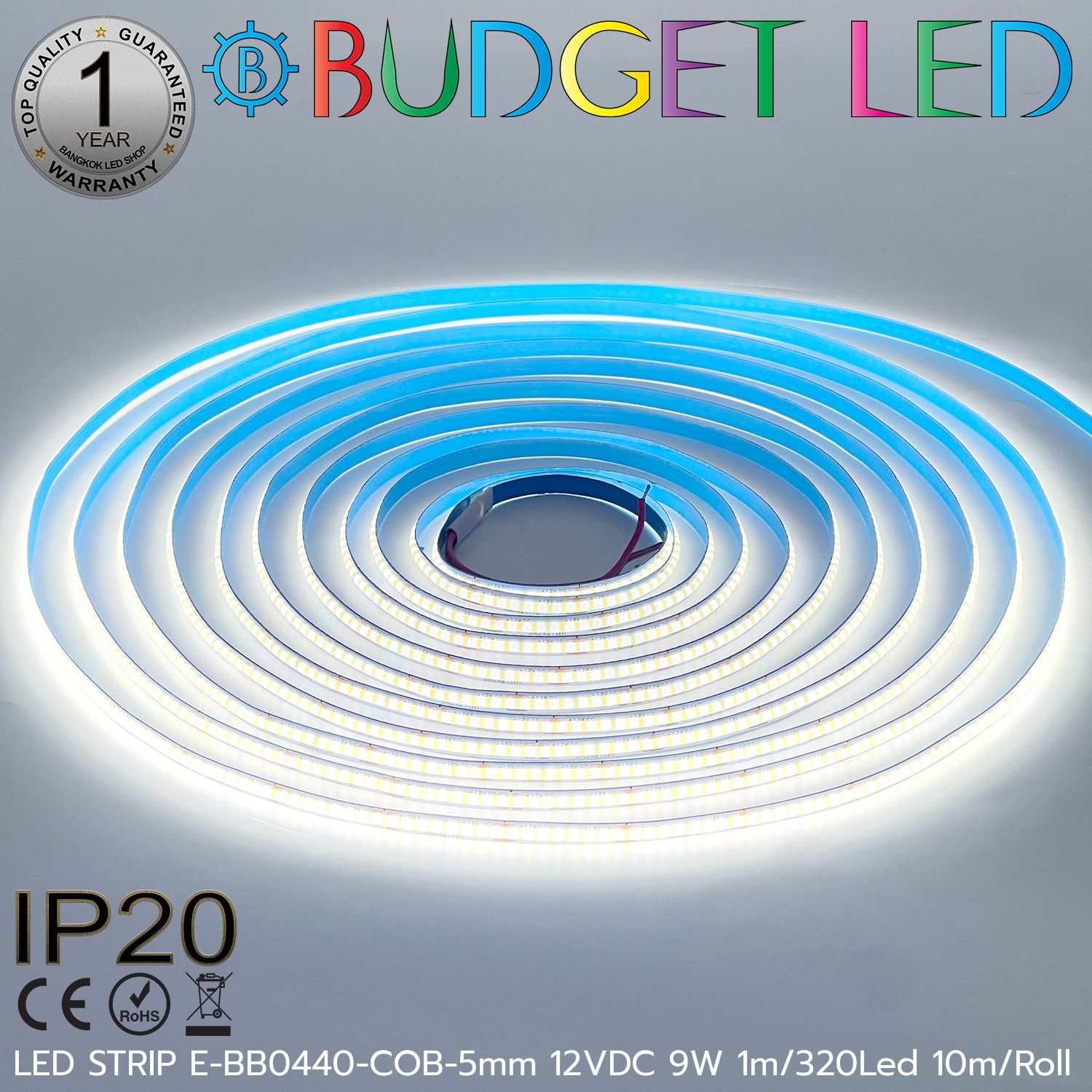 LED STRIP E-BB0440-COB-5mm-6500K DC12V IP20 BUDGET LED