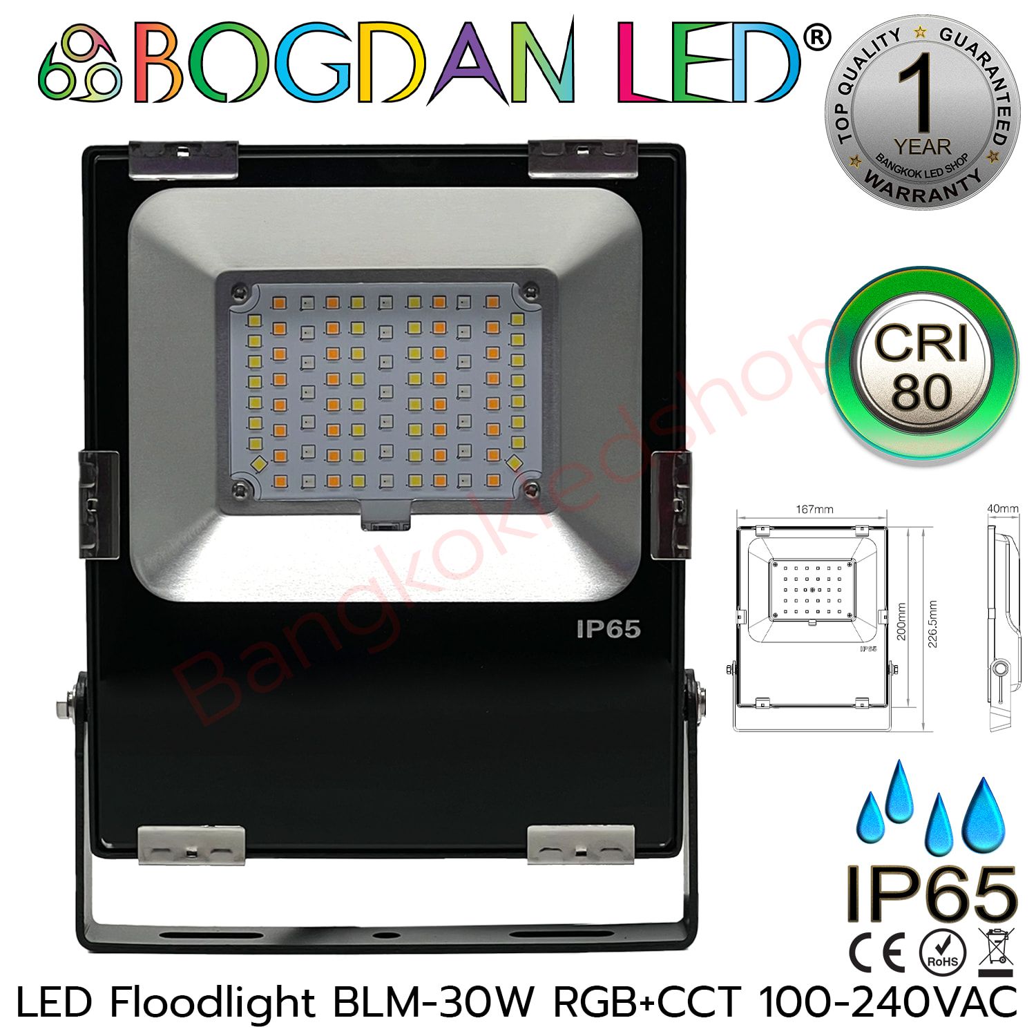 LED Flood light BLM-30W RGB+CCT 100-240VAC
