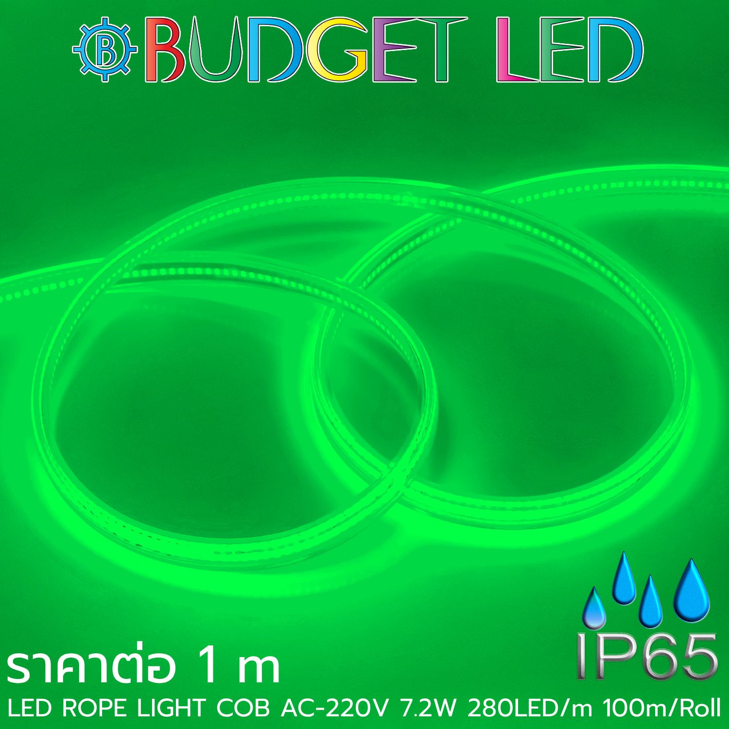 LED ROPE LIGHT COB-280-7.2W-220V Green