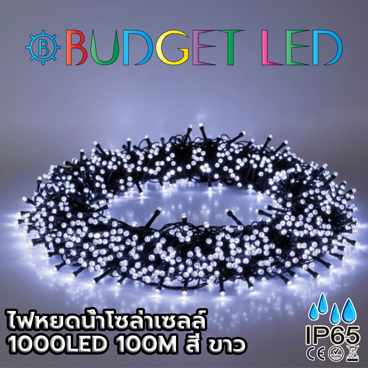 ไฟหยดน้ำโซล่าเซลล์ 1000LED 100M สี ขาว ไฟหยดน้ำโซล่าเซลล์ 1000LED 100M สี ขาว