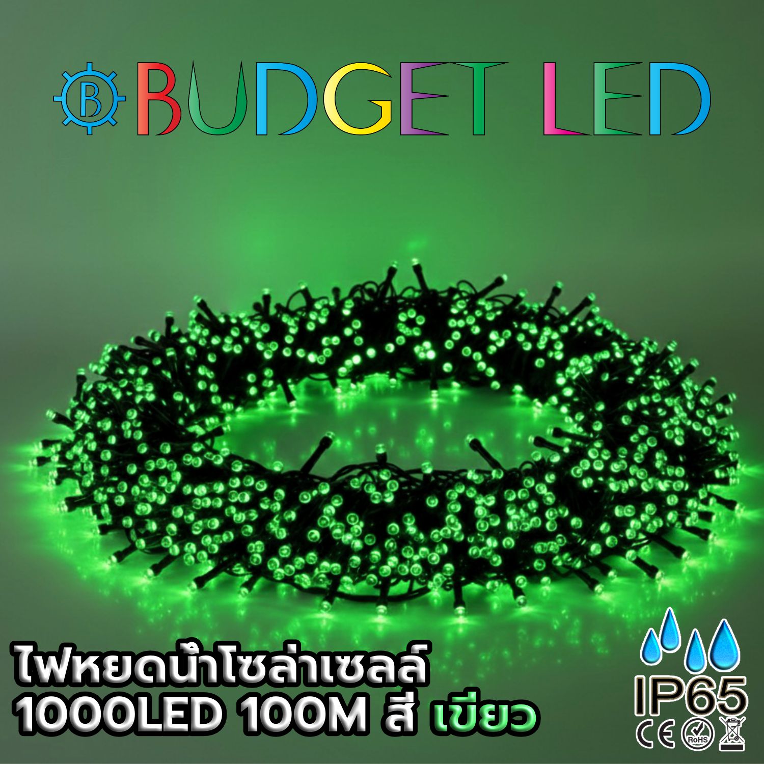 ไฟหยดน้ำโซล่าเซลล์ 1000LED 100M สี เขียว ไฟหยดน้ำโซล่าเซลล์ 1000LED 100M สี เขียว