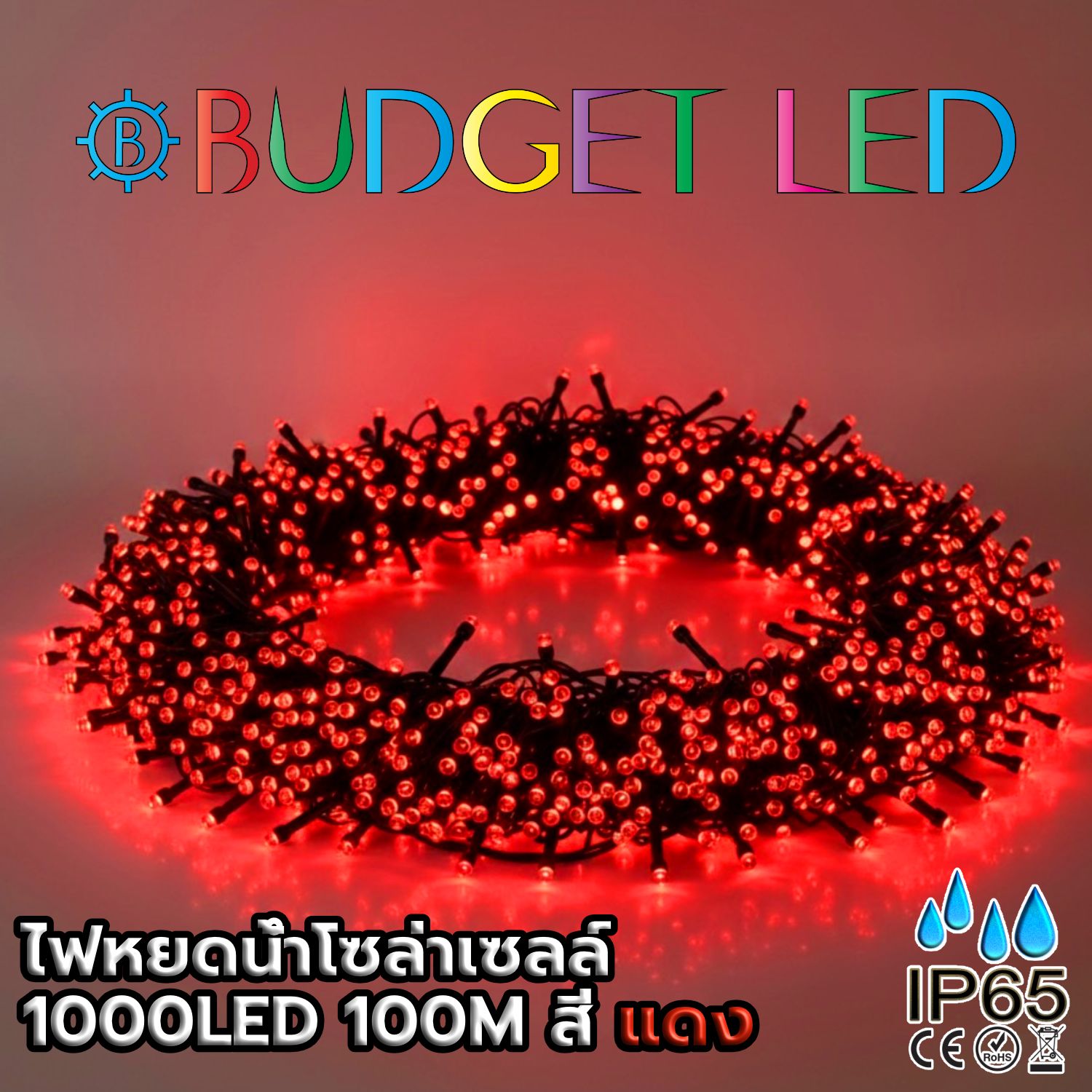 ไฟหยดน้ำโซล่าเซลล์ 1000LED 100M สี แดง ไฟหยดน้ำโซล่าเซลล์ 1000LED 100M สี แดง