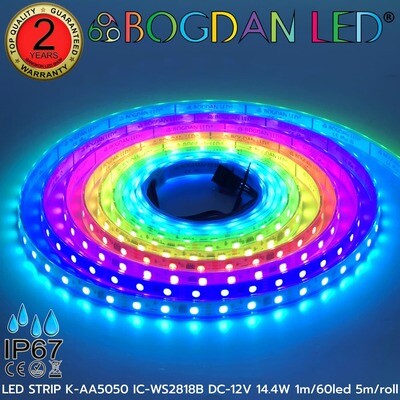 LED STRIP K-AA5050-WS2818B-12V-60LED/1m 5m/roll IP67 BOGDAN LED