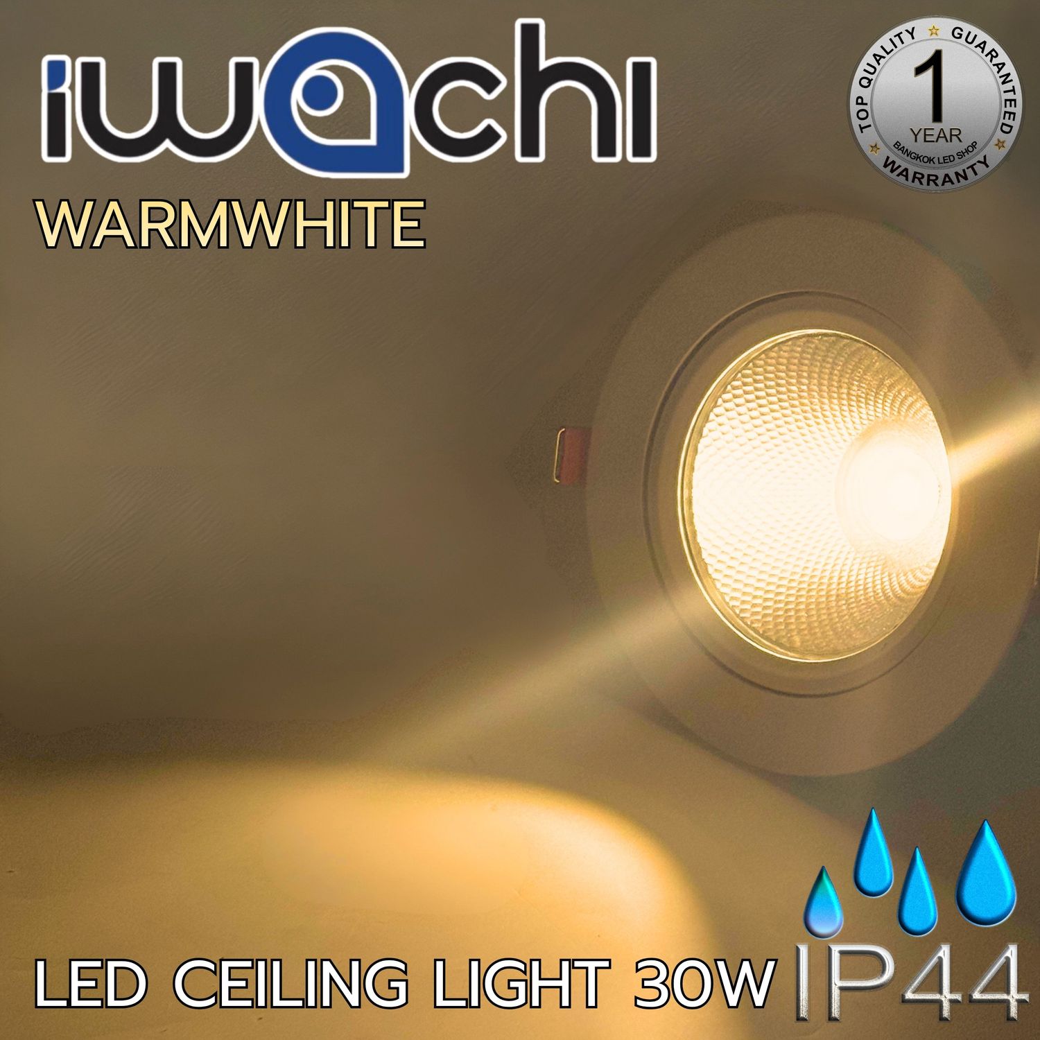 LED Downlight COB 30W 13.5cm x 13.5 cm IP44 สีวอร์มไวท์