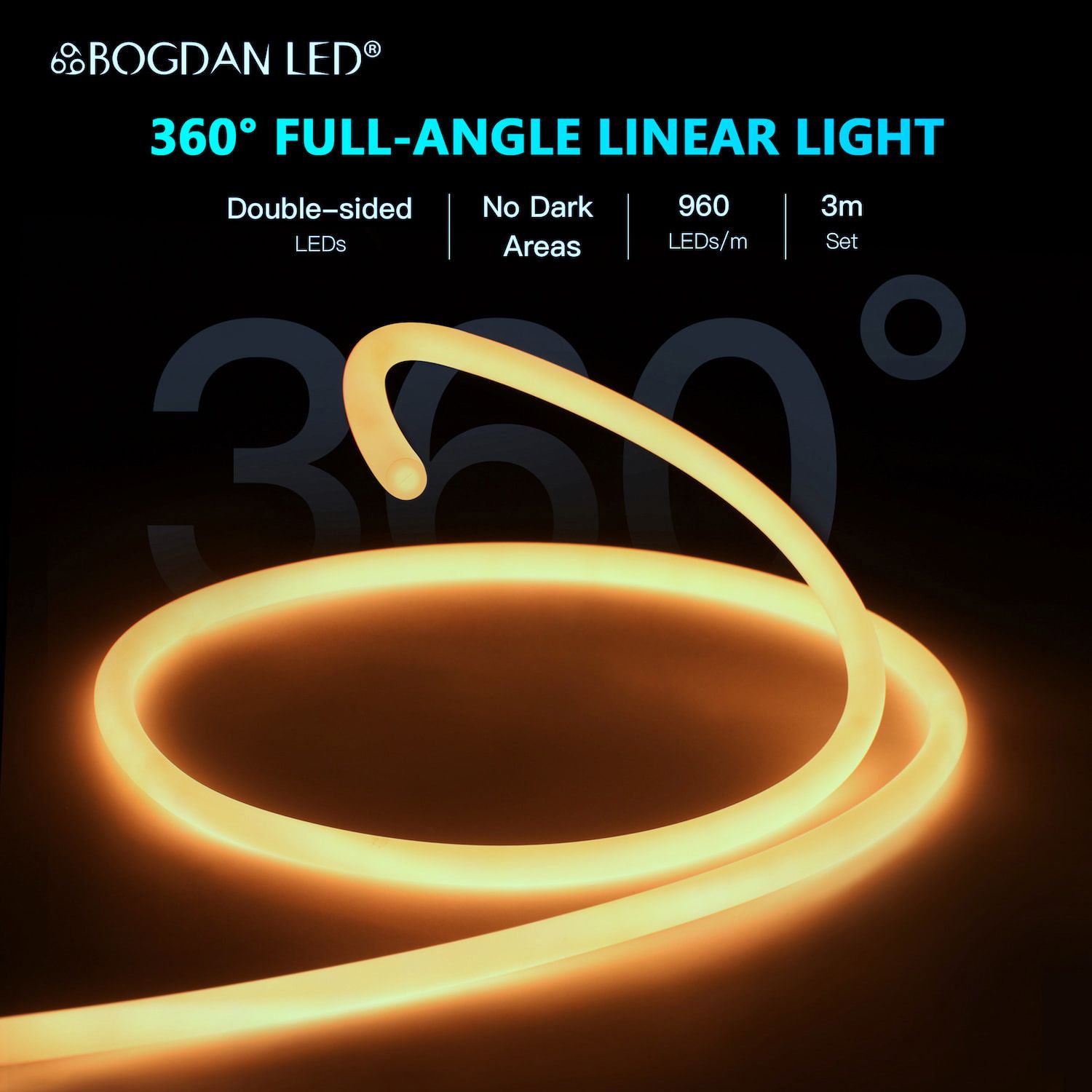 LED NEON FLEX 360° E-AA 03160-COB-3000K-12V-IP65 10W/M 3M