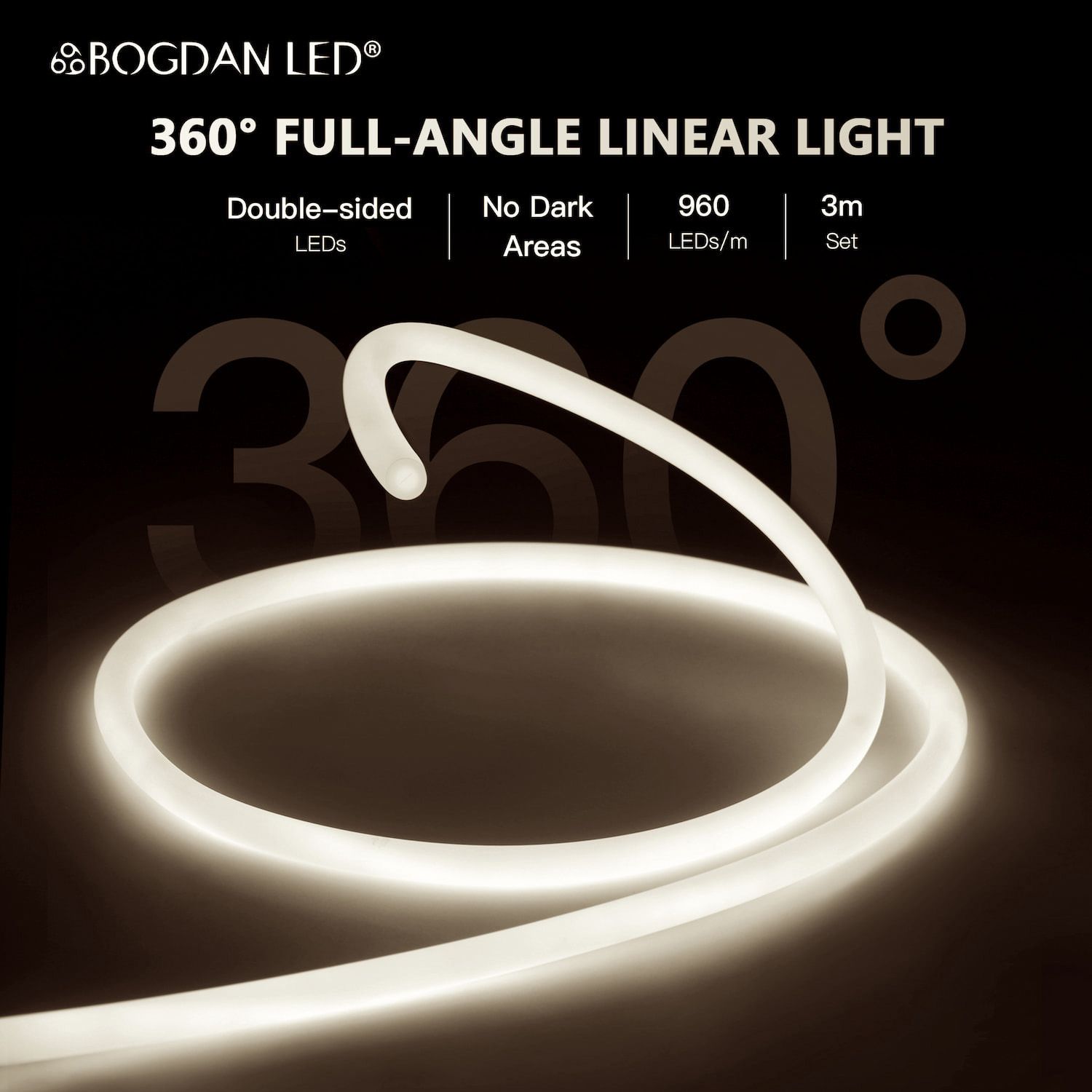 LED NEON FLEX 360° E-AA 03160-COB-4000K-12V-IP65 10W/M 3M