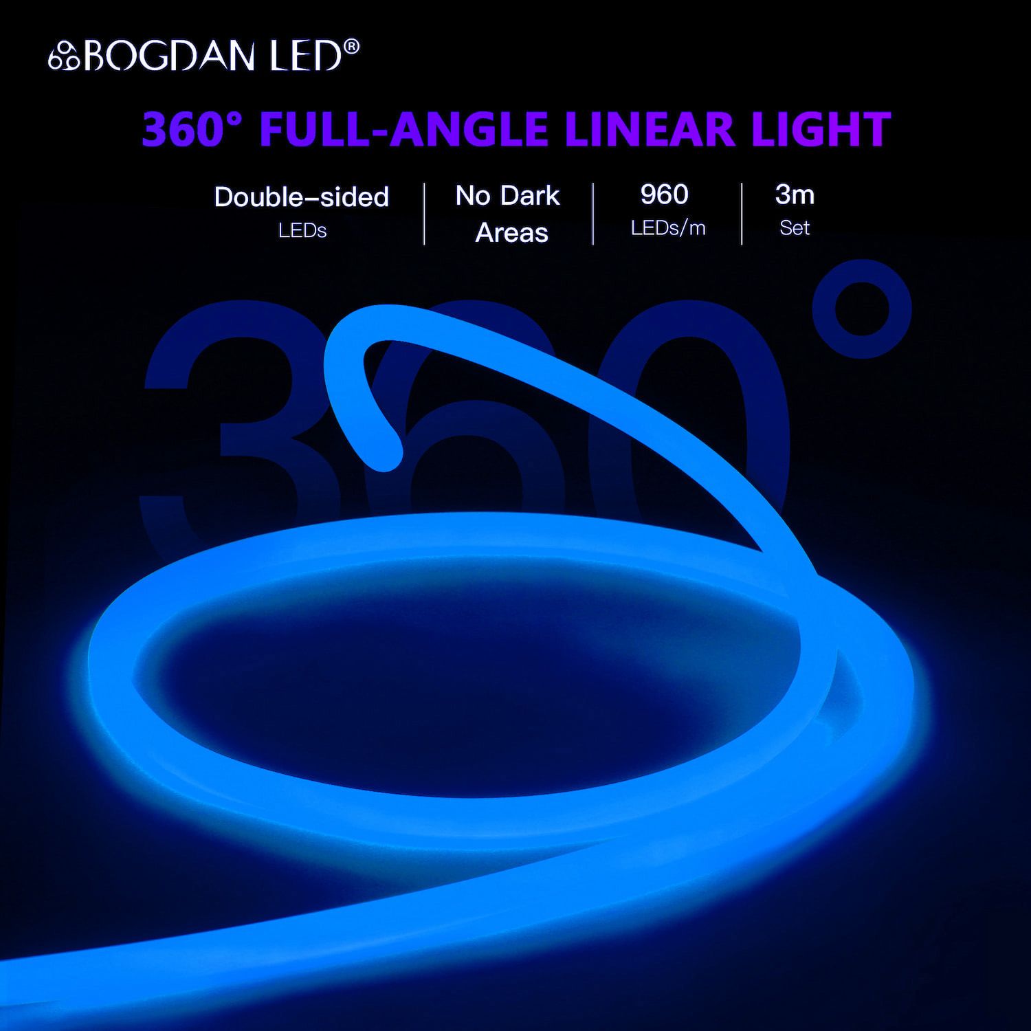 LED NEON FLEX 360° E-AA 03160-COB-BLUE-12V-IP65 10W/M 3M