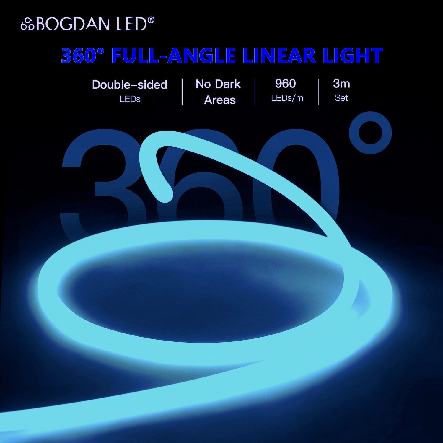 LED NEON FLEX 360° E-AA 03160-COB-ICE BLUE-12V-IP65 10W/M 3M