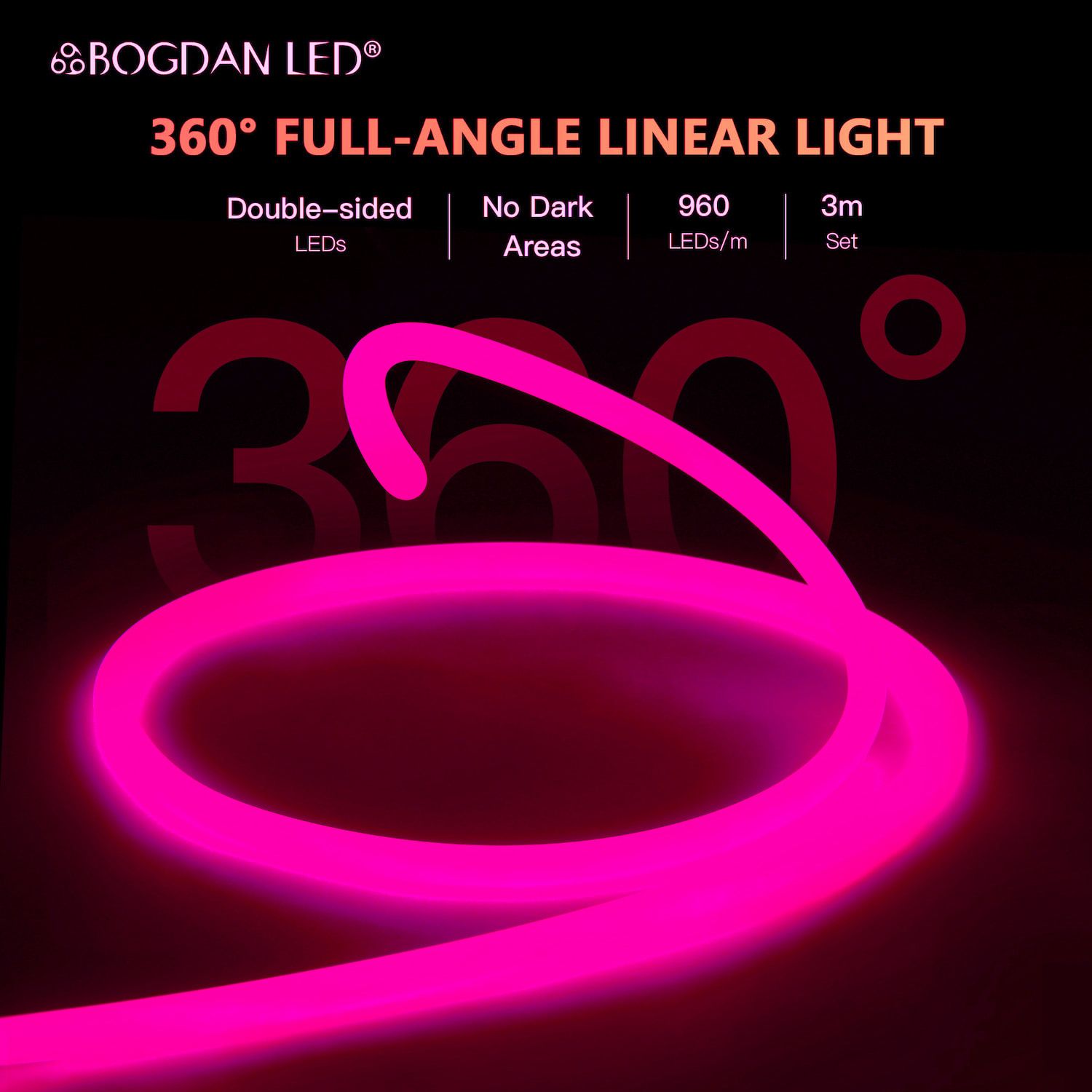 LED NEON FLEX 360° E-AA 03160-COB-PINK-12V-IP65 10W/M 3M