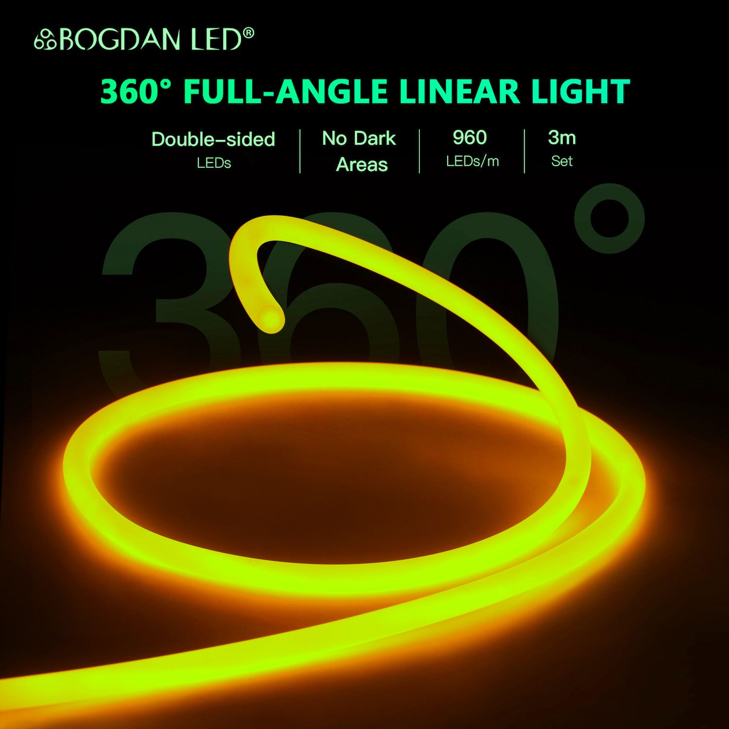 LED NEON FLEX 360° E-AA 03160-COB-YELLOW-12V-IP65 10W/M 3M